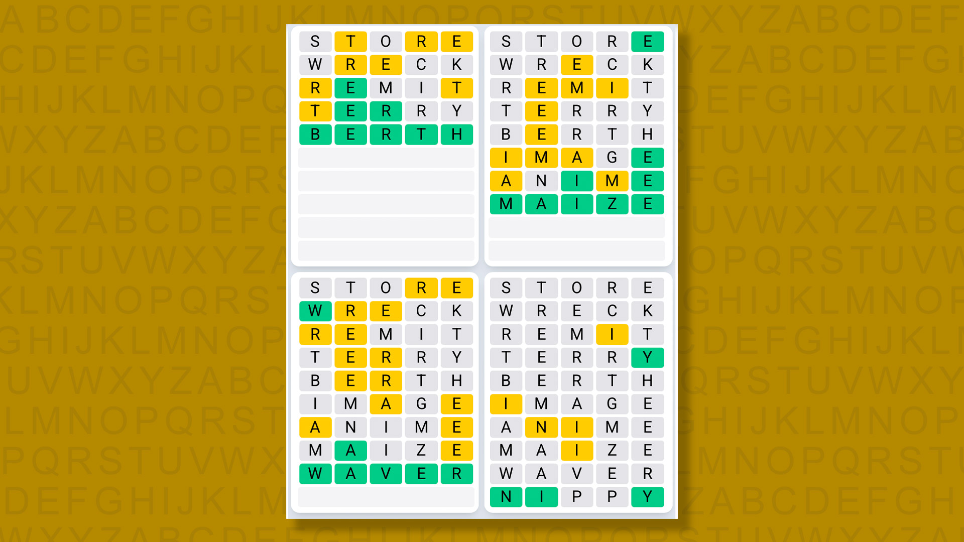 Quordle Daily Sequence answers for game 1479 on yellow background