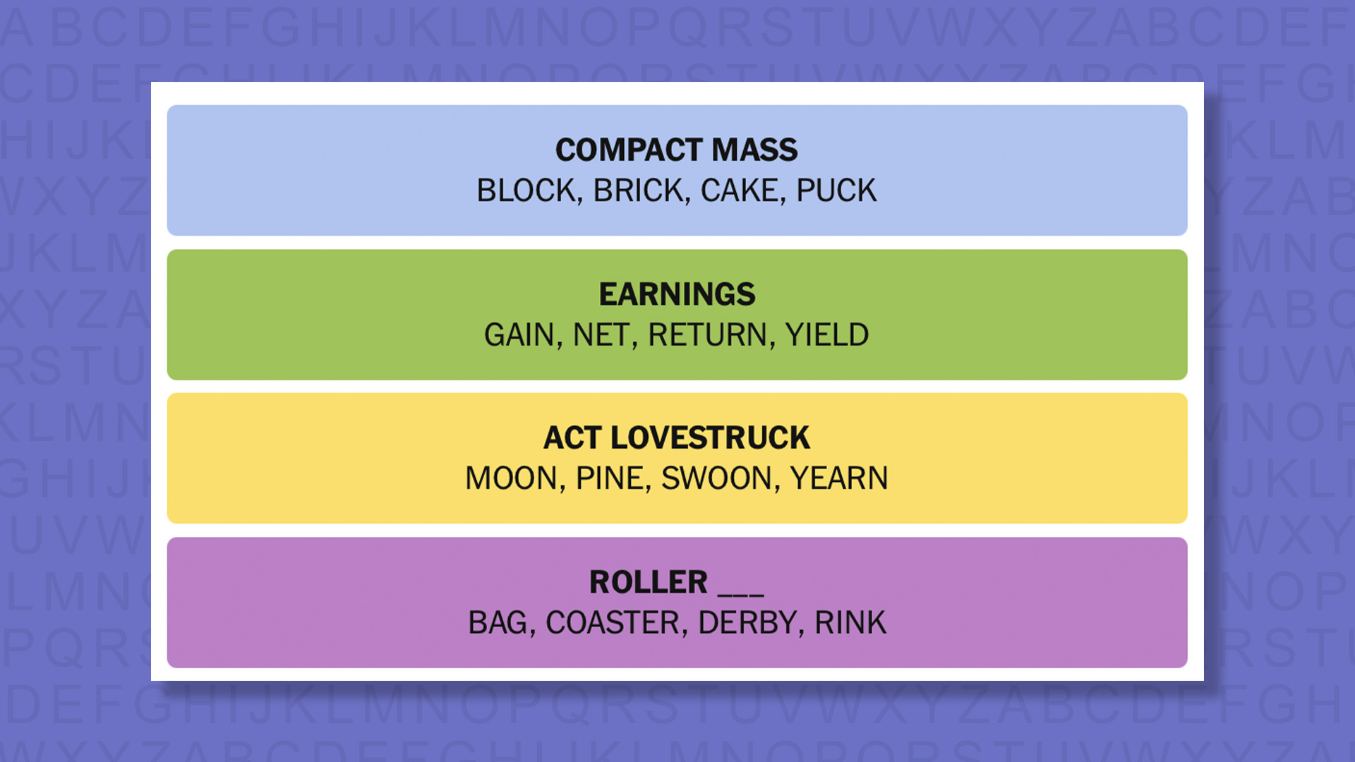 NYT Connections answers for game 976 on purple background