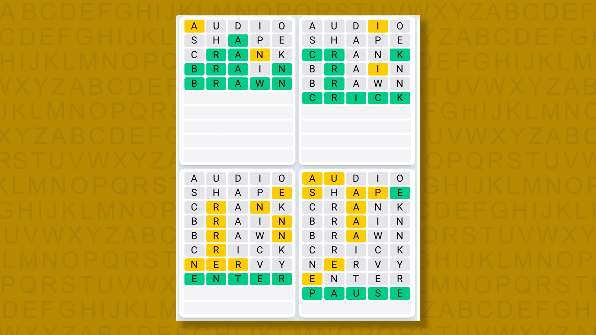 Quordle Daily Sequence answers for game 1480 on yellow background