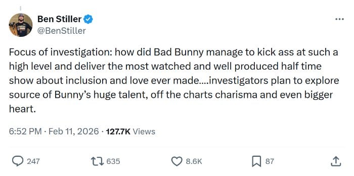 Credit: X/BenStiller