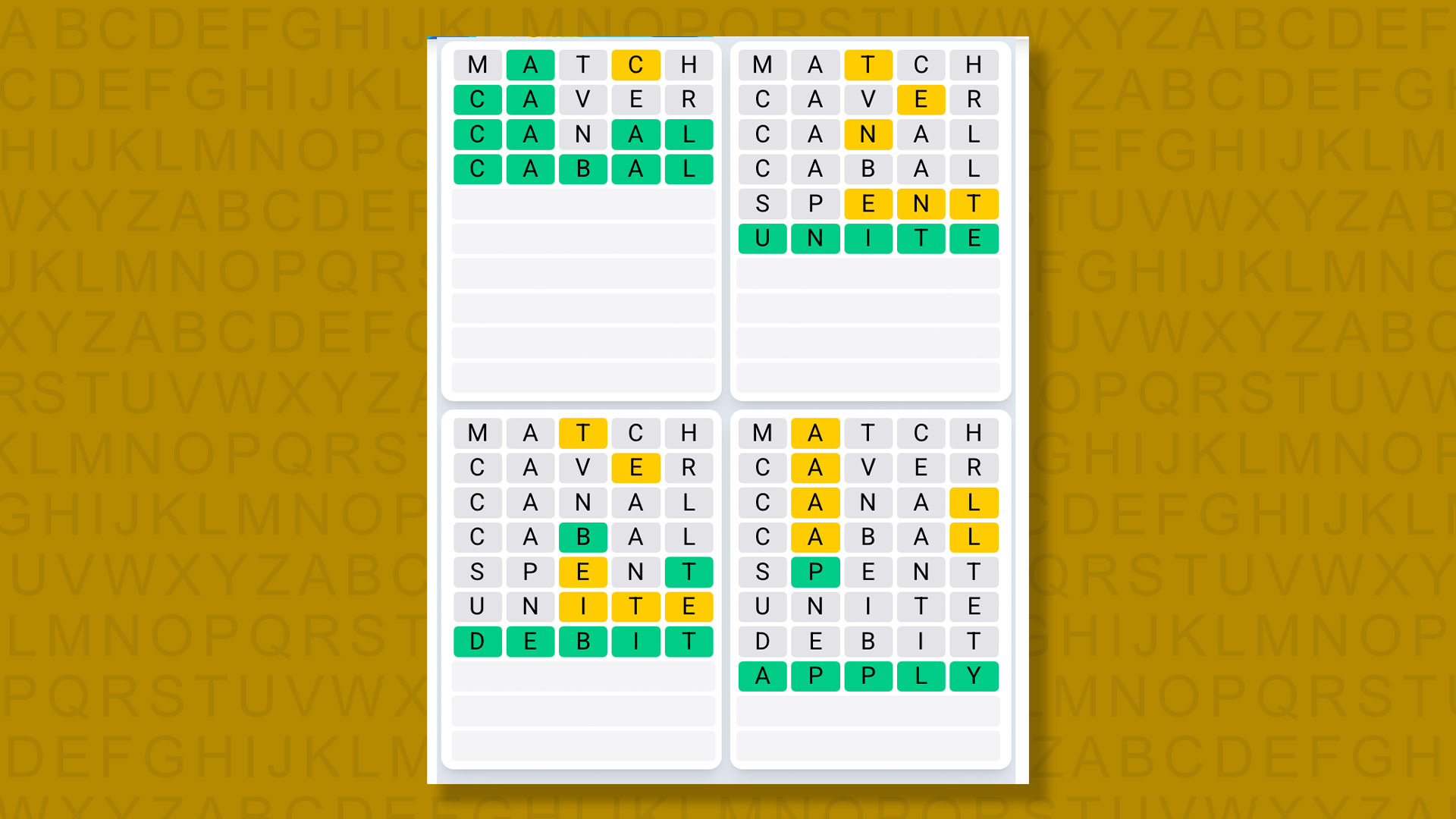 Quordle Daily Sequence answers for game 1482 on yellow background