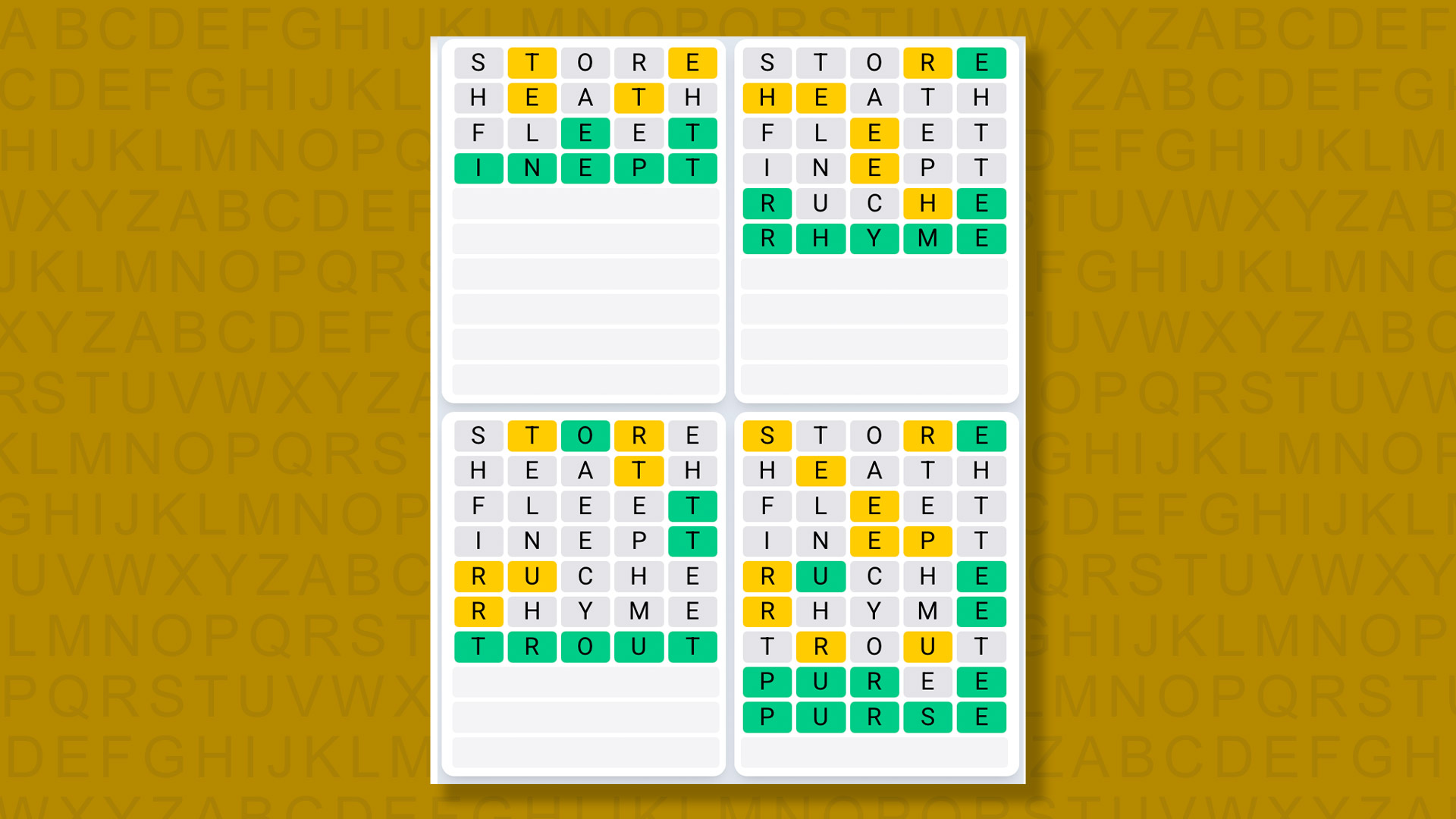 Quordle Daily Sequence answers for game 1485 on yellow background