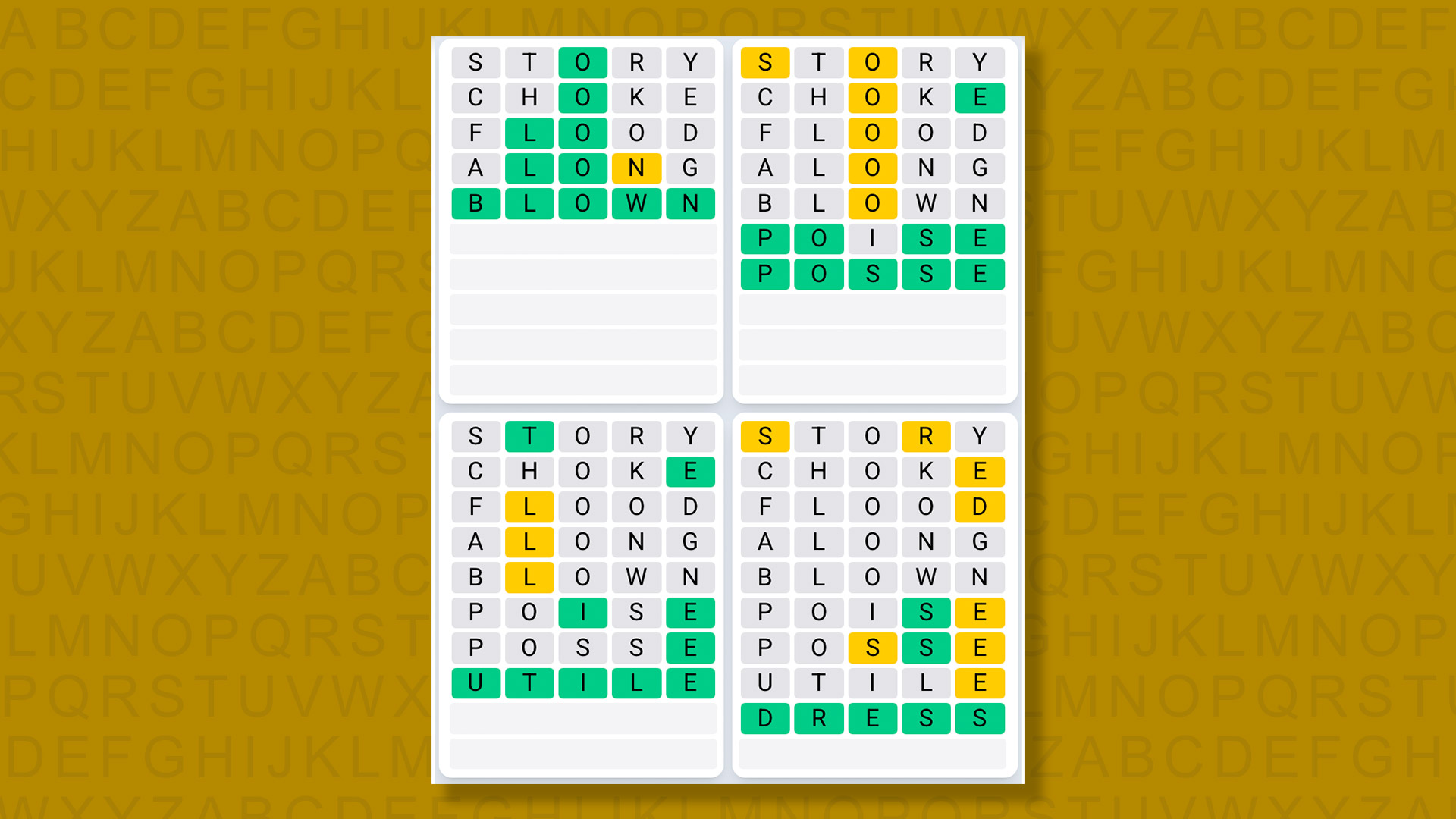 Quordle Daily Sequence answers for game 1486 on yellow background