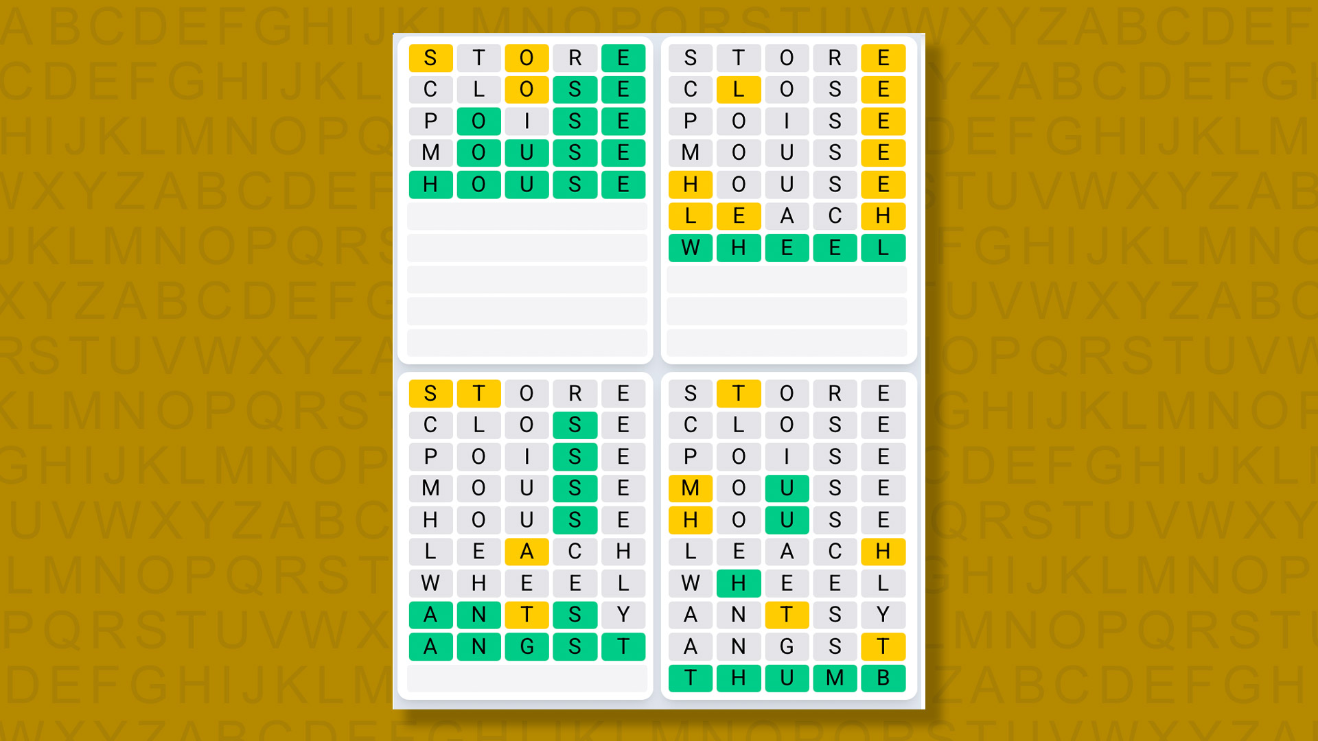 Quordle Daily Sequence answers for game 1487 on yellow background