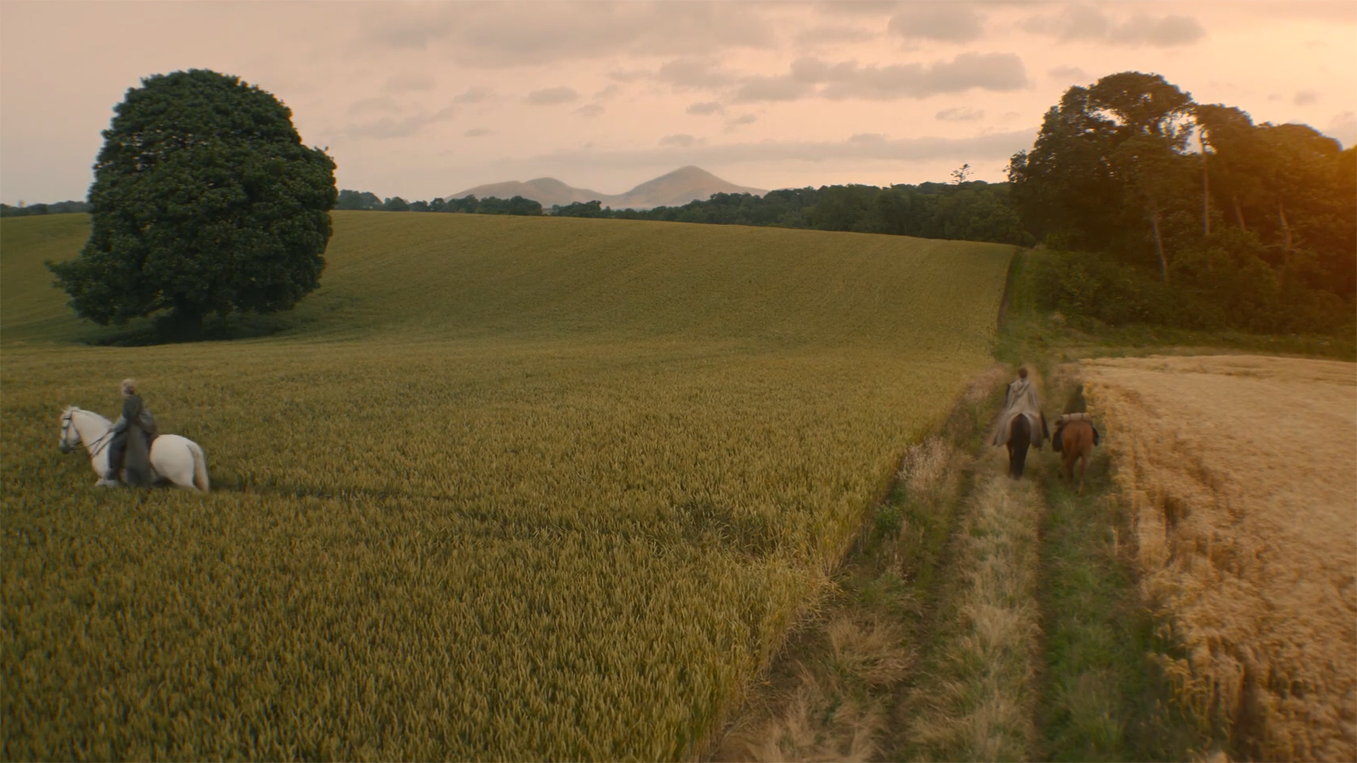 Ser Arlan rides on the left as Dunk and Egg advance in the penultimate scene of Episode 6 of A Knight of the Seven Kingdoms.