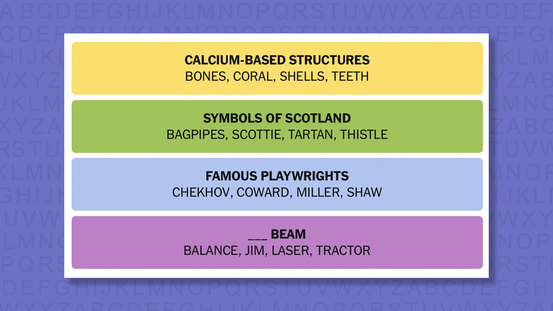 NYT Connections answers for game 989 on purple background
