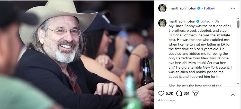 Martha Plimpton pays tribute to Lizzie McGuire star Robert Carradine after his death