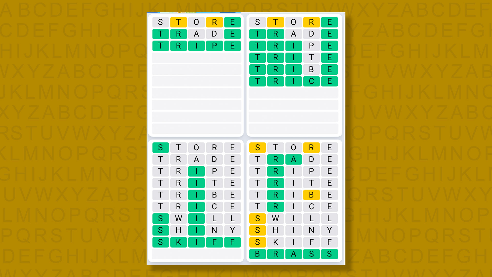 Quordle Daily Sequence answers for game 1493 on yellow background