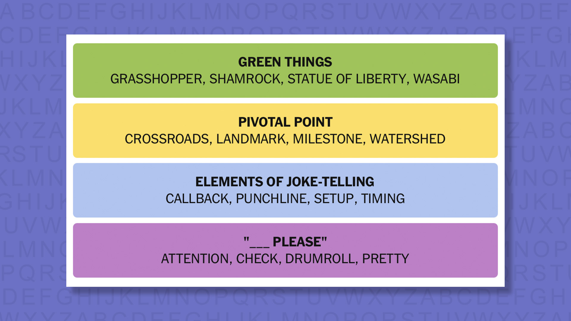 NYT Connections answers for game 991 on purple background