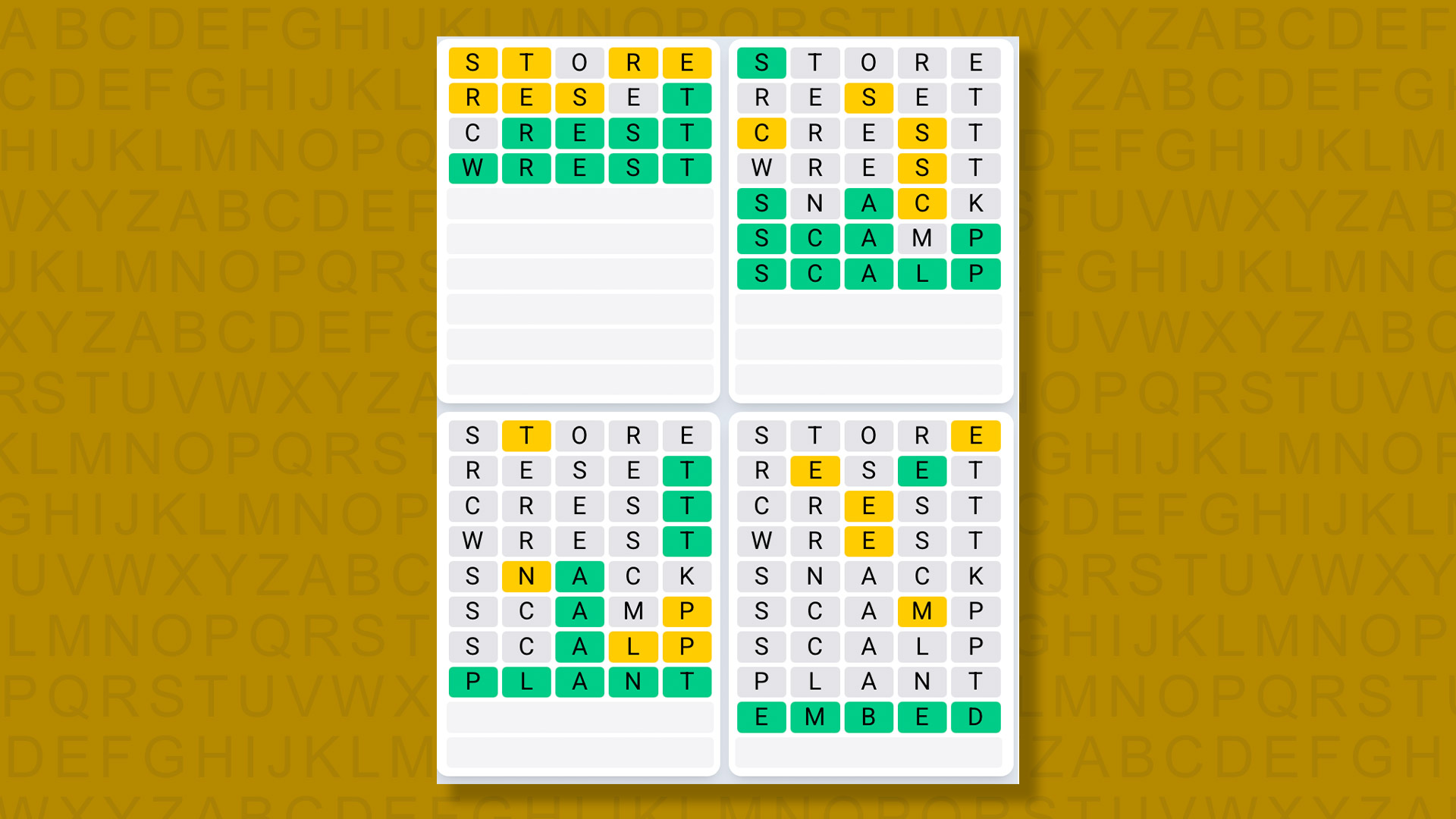 Quordle Daily Sequence answers for game 1494 on yellow background