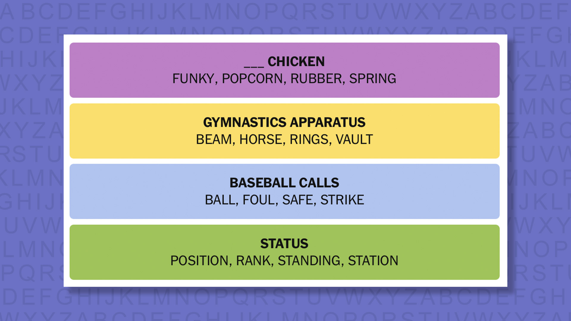 NYT Connections answers for game 995 on purple background
