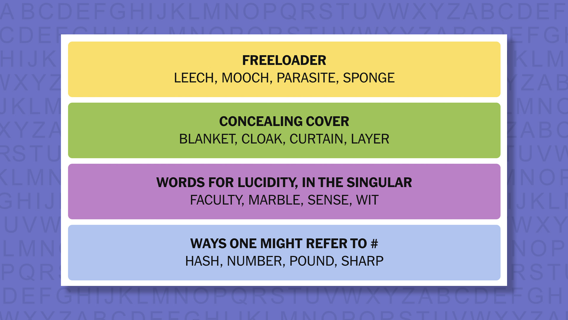 NYT Connections answers for game 999 on purple background