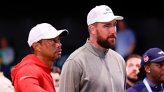 Travis Kelce chats with Kai Trump at Tiger Woods' golf league
