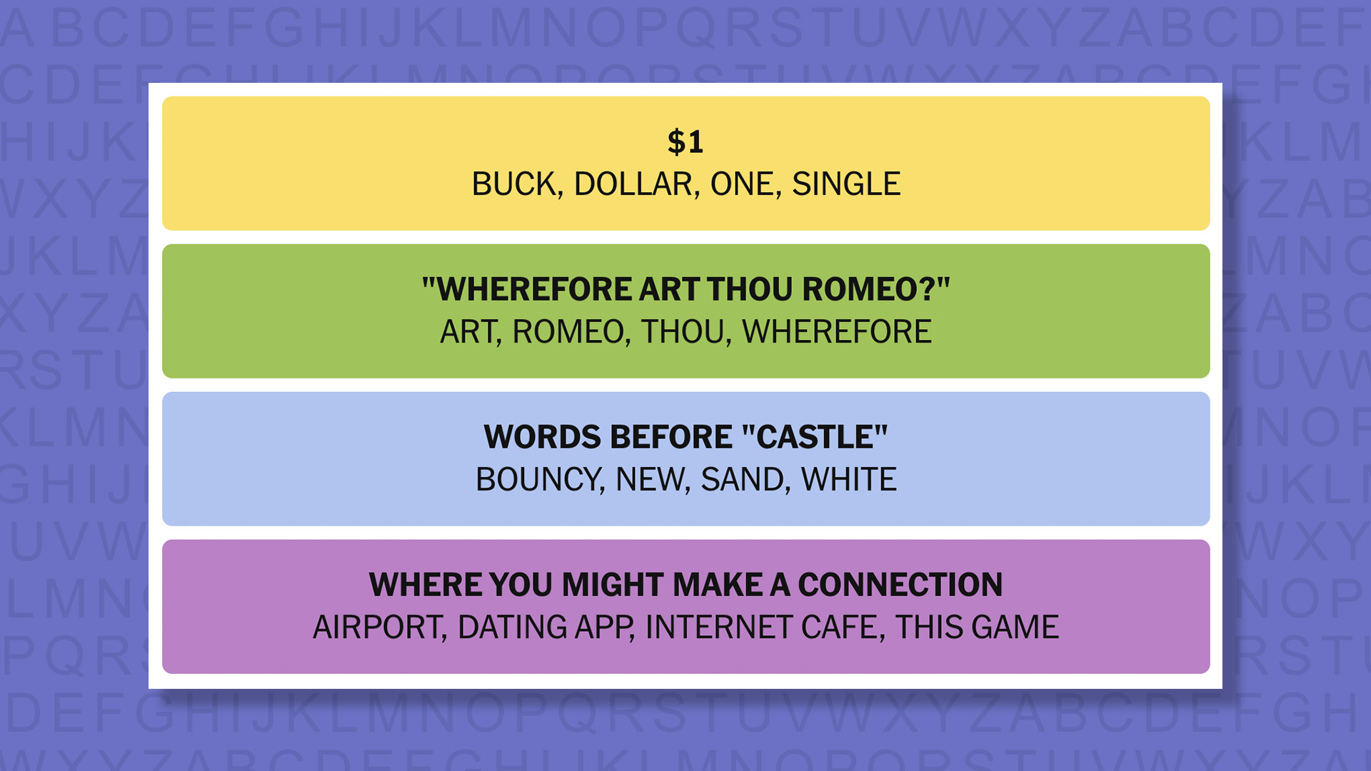 NYT Connections responds for game 1000 on purple background