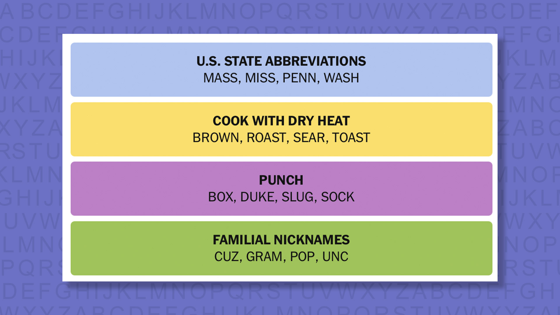 NYT Connections answers for game 1003 on purple background