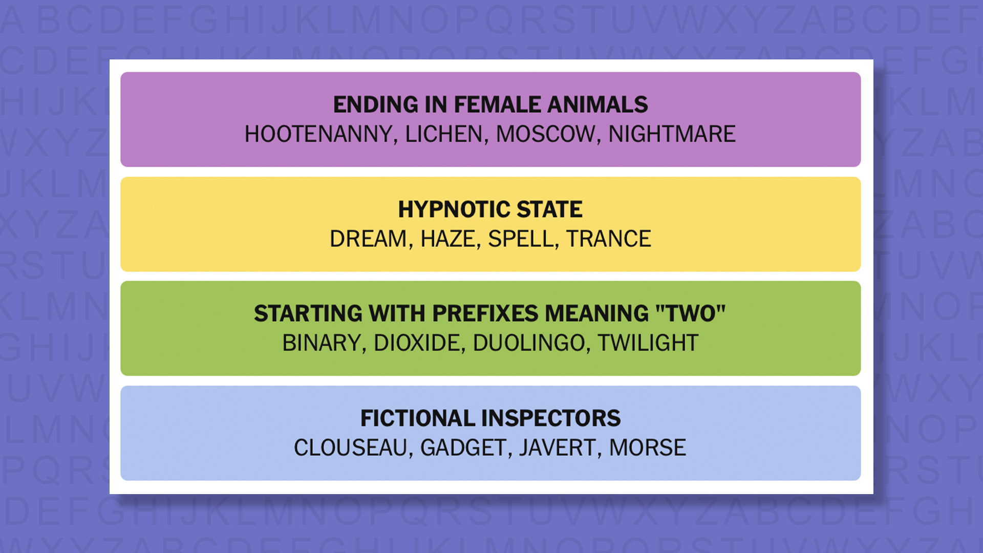 NYT Connections answers for game 1007 on purple background