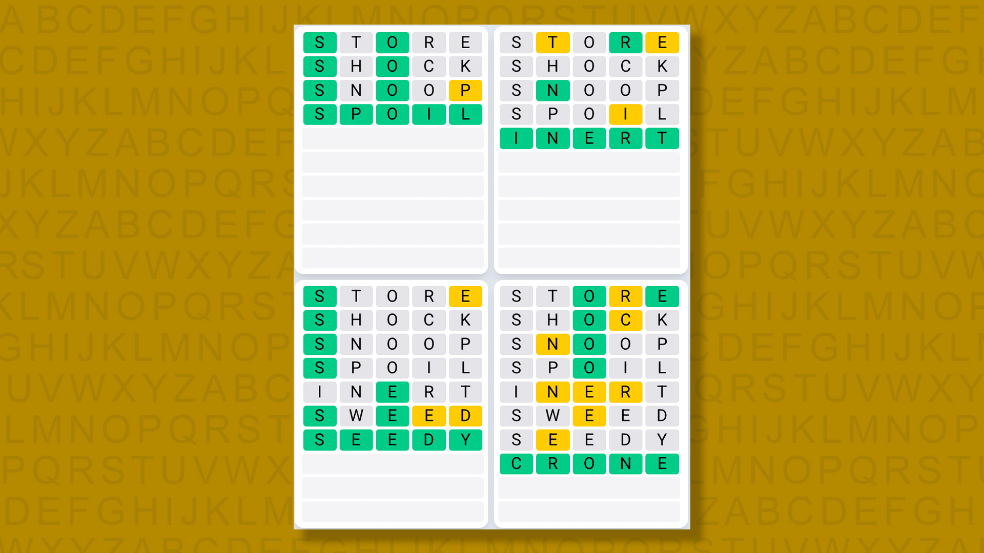 Quordle Daily Sequence answers for game 1510 on yellow background
