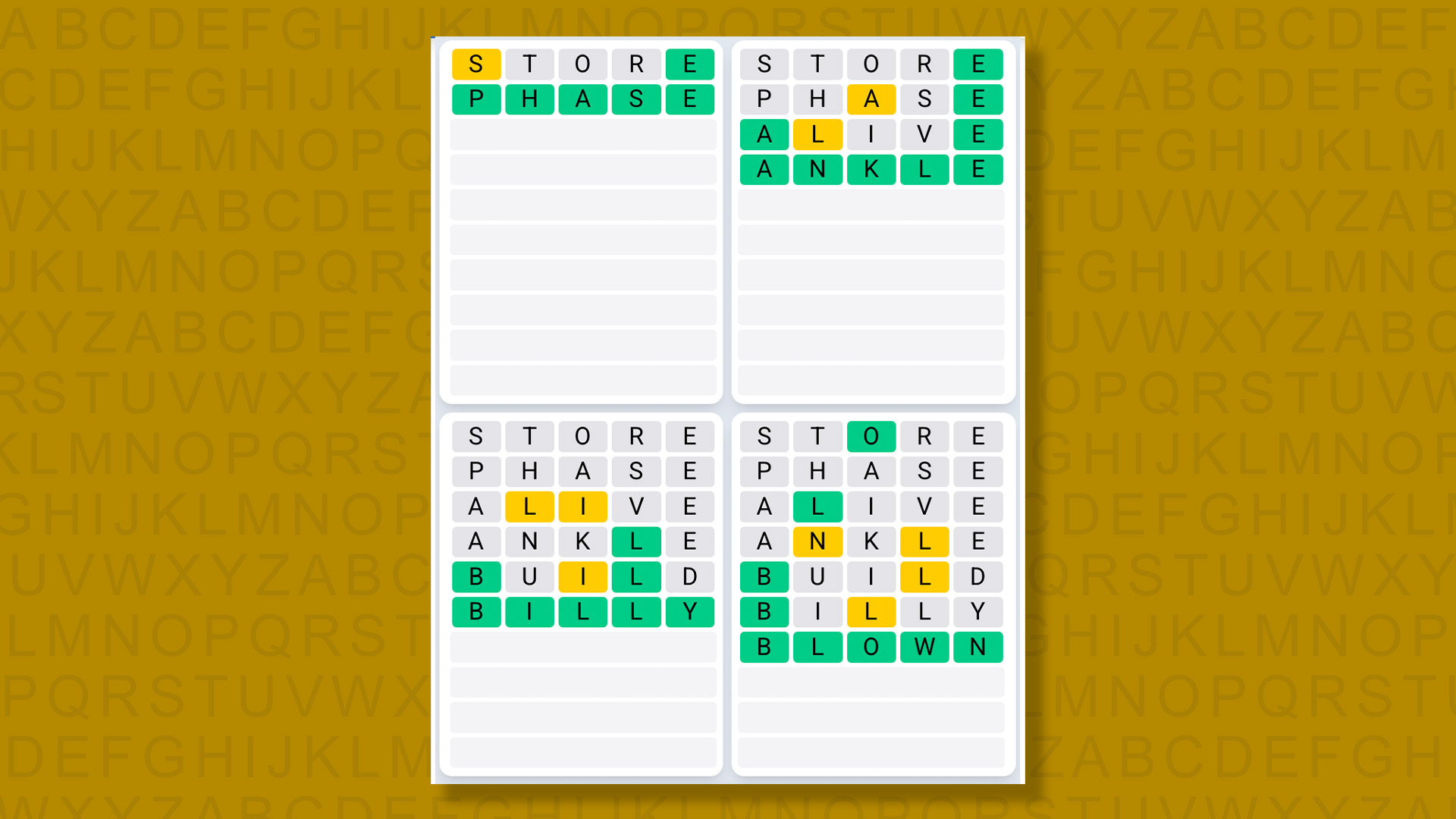 Quordle Daily Sequence answers for game 1511 on yellow background