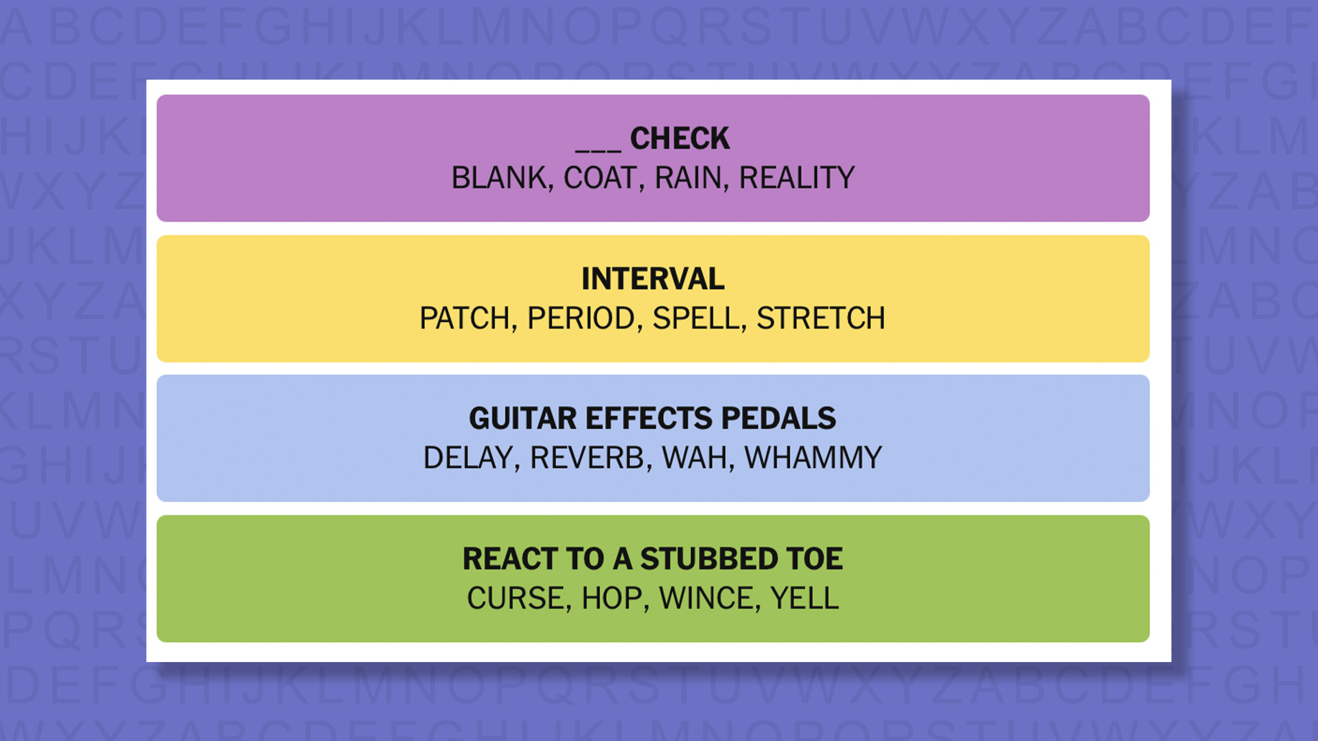 NYT Connections answers for game 1011 on purple background