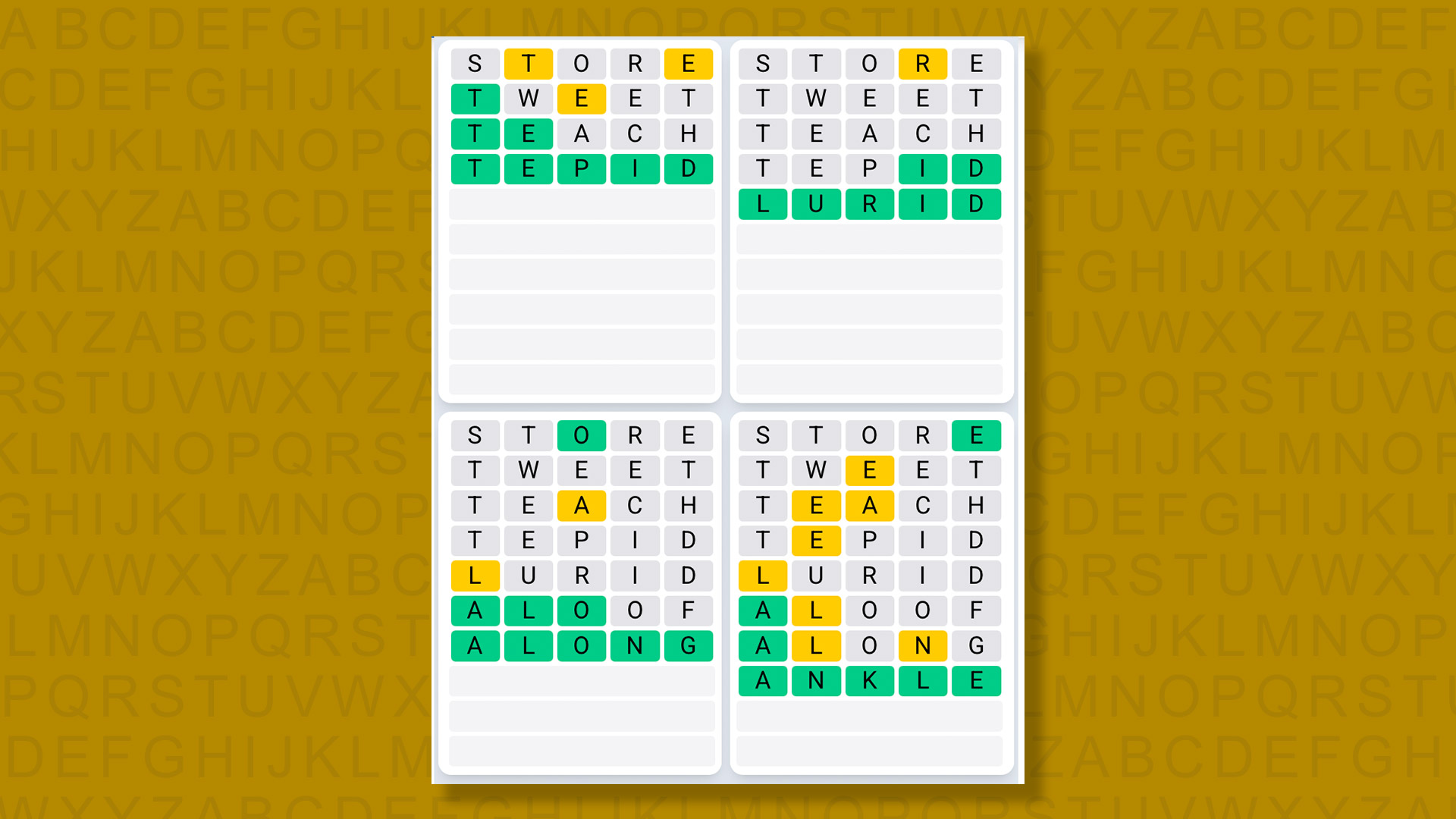 Quordle Daily Sequence answers for game 1514 on yellow background
