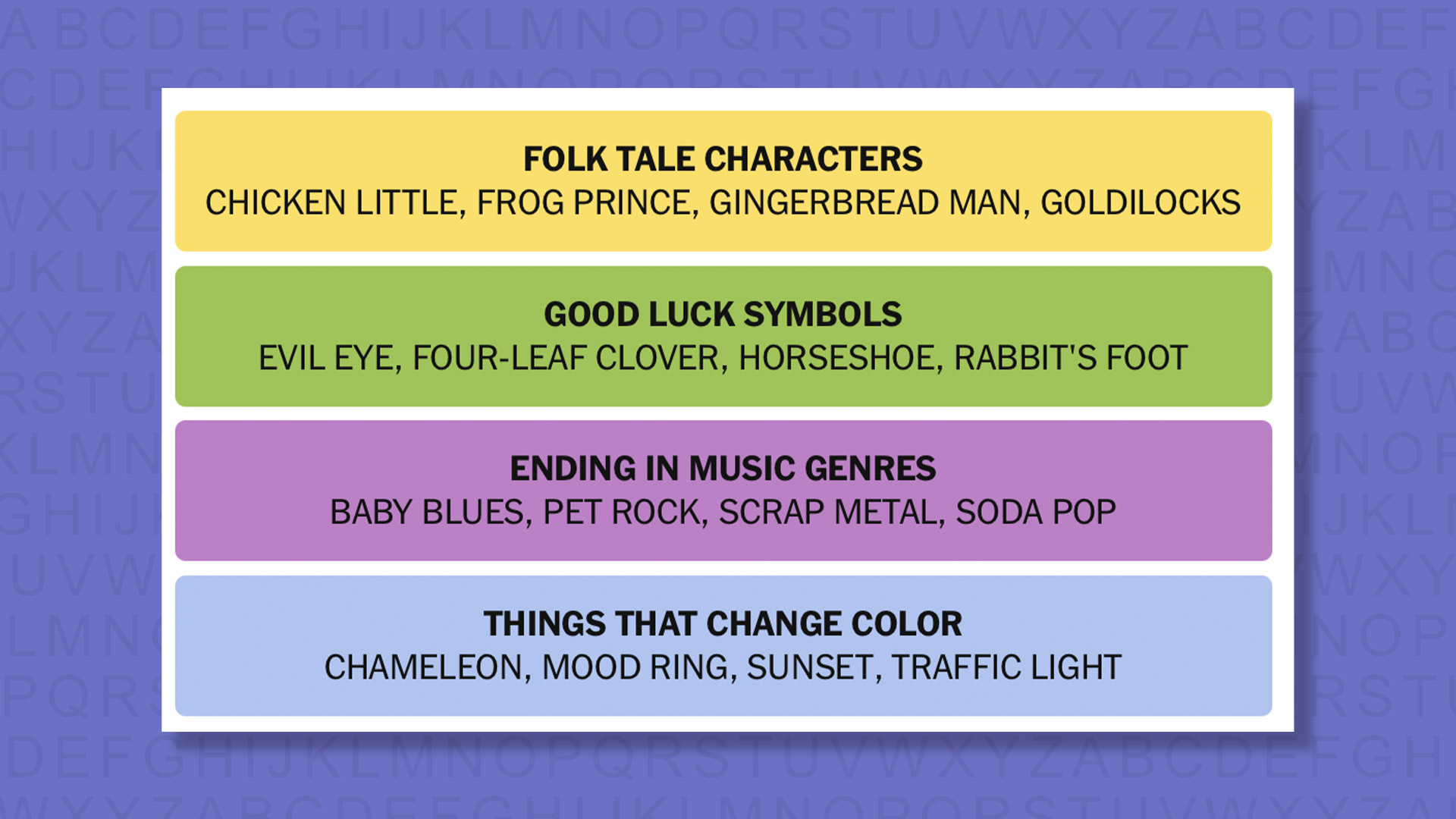 NYT Connections answers for game 1012 on purple background