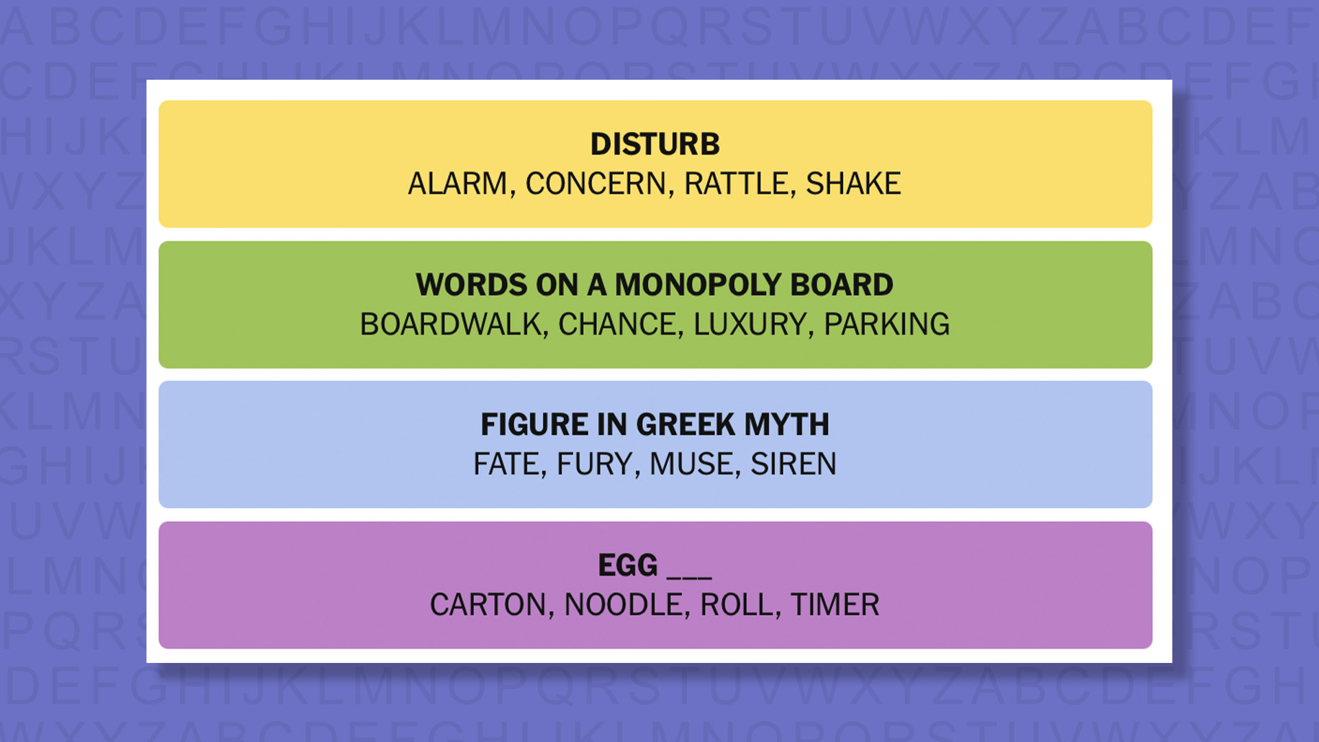 NYT Connections answers for game 1013 on purple background