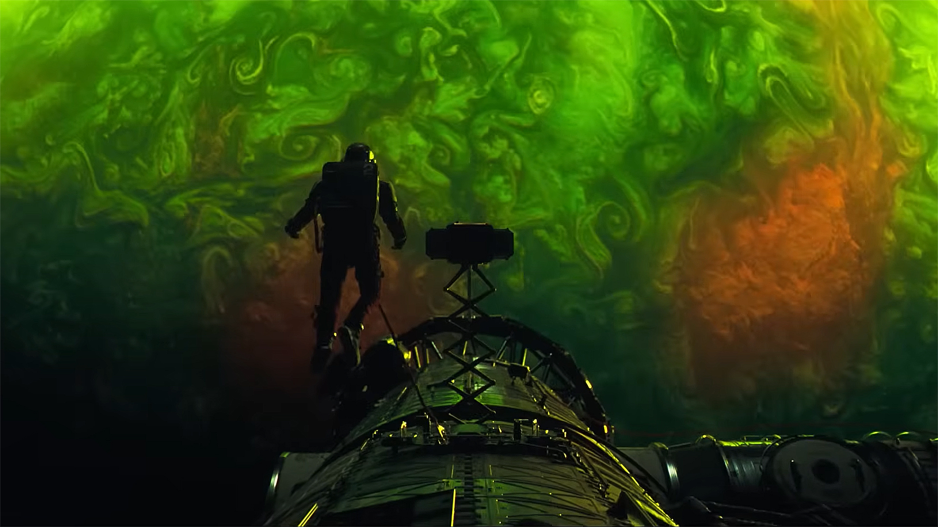 Ryland Grace looks at an alien planet during a spacewalk in Project Hail Mary