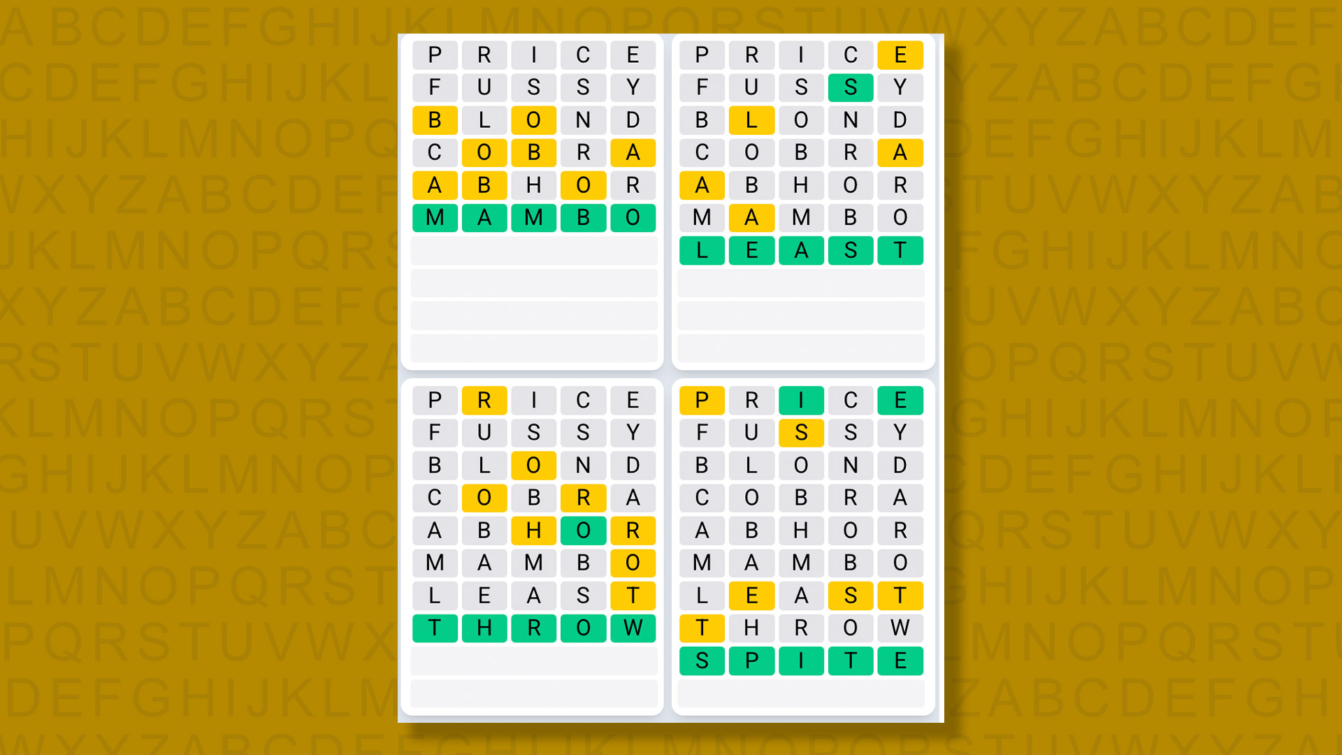 Quordle Daily Sequence answers for the game 1517 on yellow background