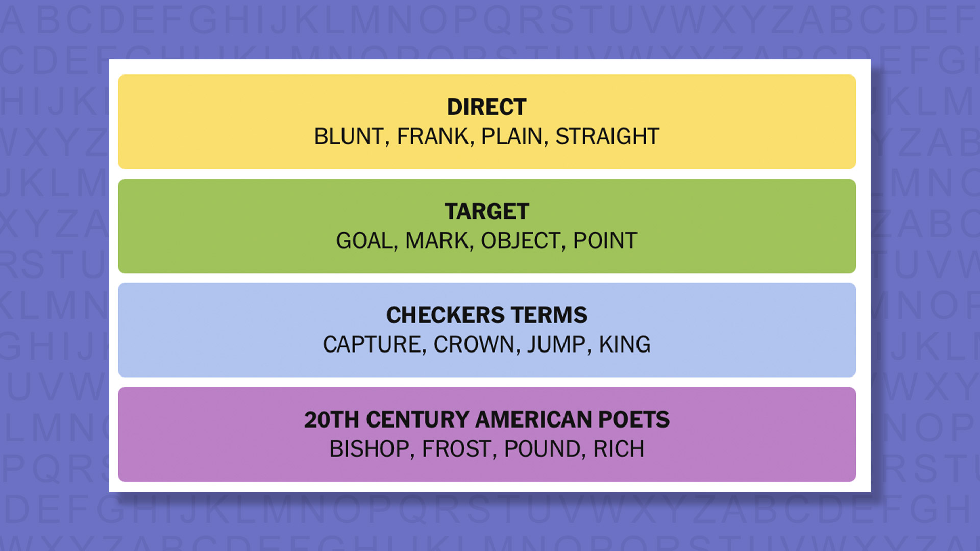 NYT Connections answers for game 1014 on purple background