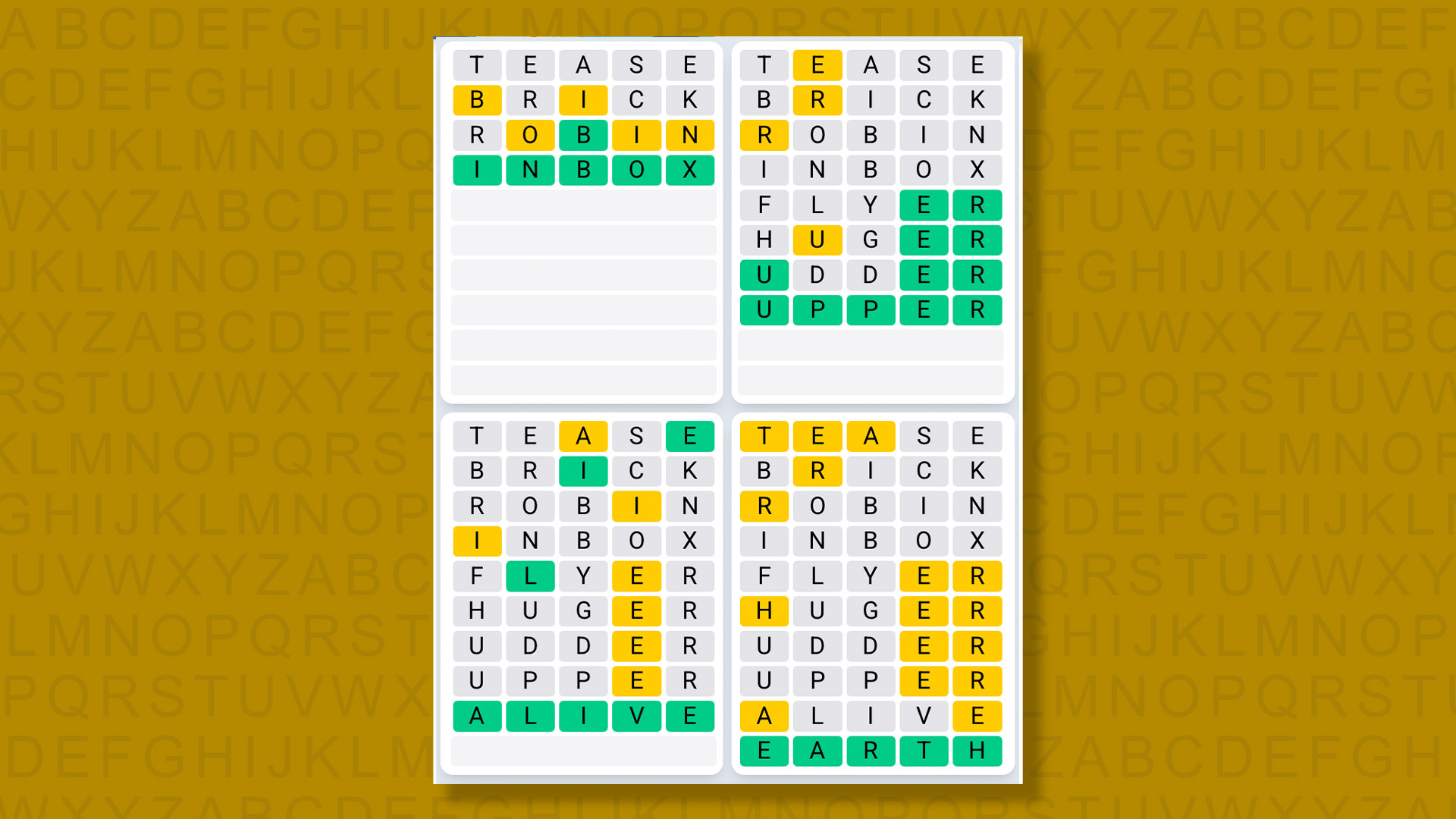 Quordle Daily Sequence answers for game 1519 on yellow background