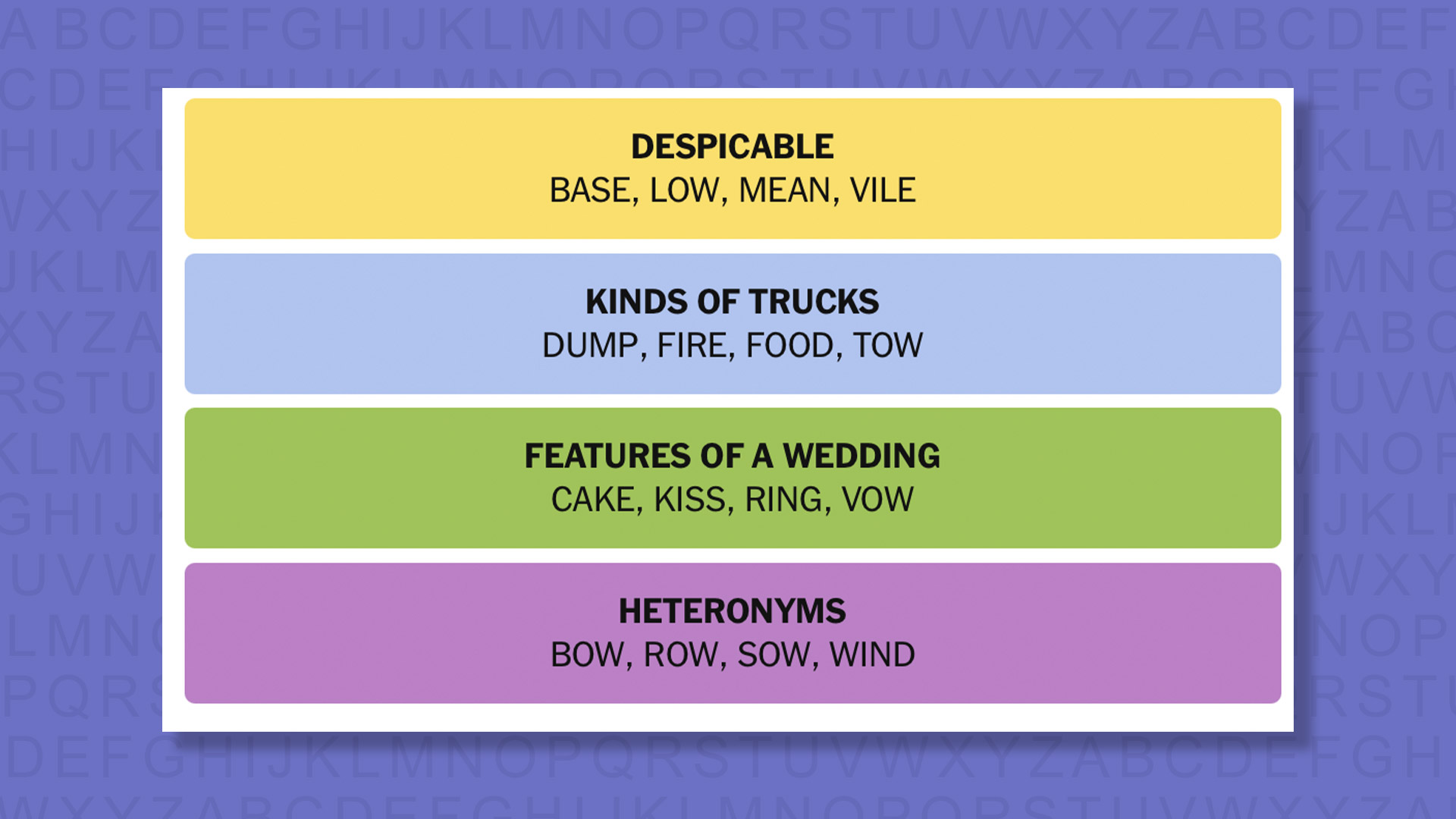 NYT Connections answers for game 1017 on purple background
