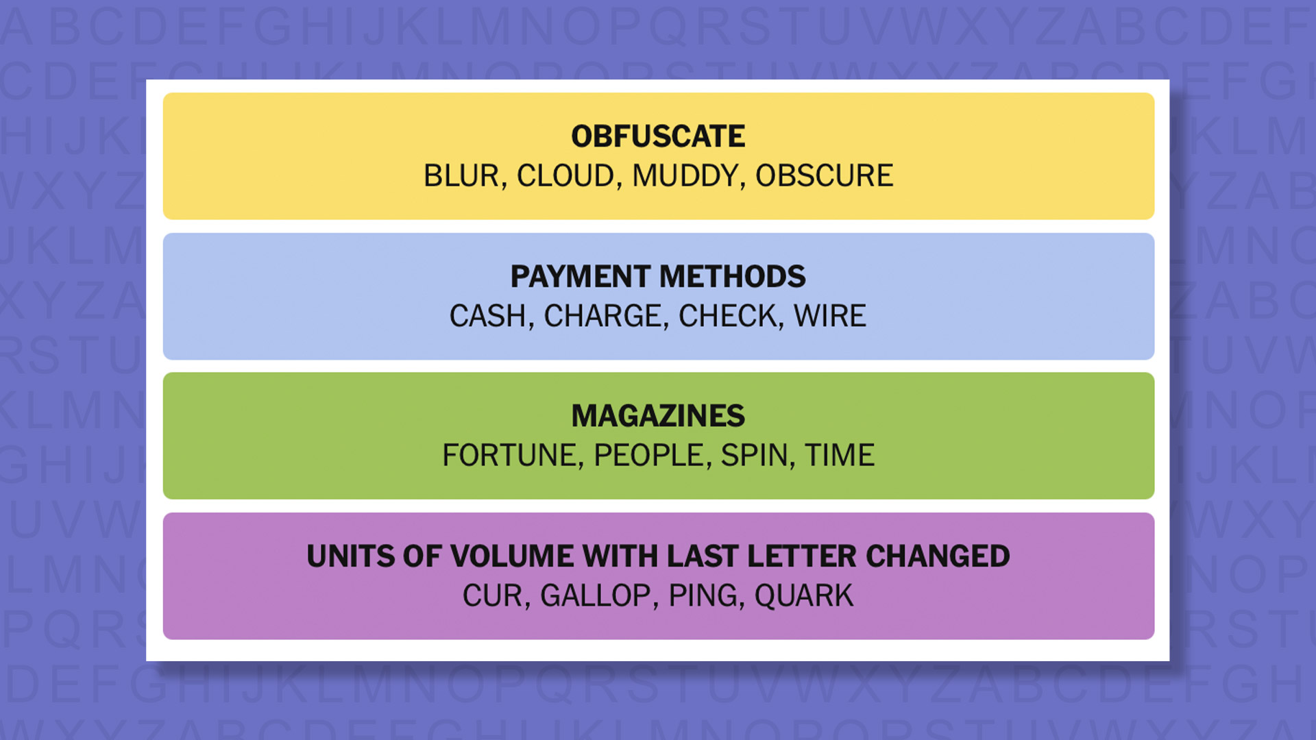 NYT Connections answers for game 1018 on purple background