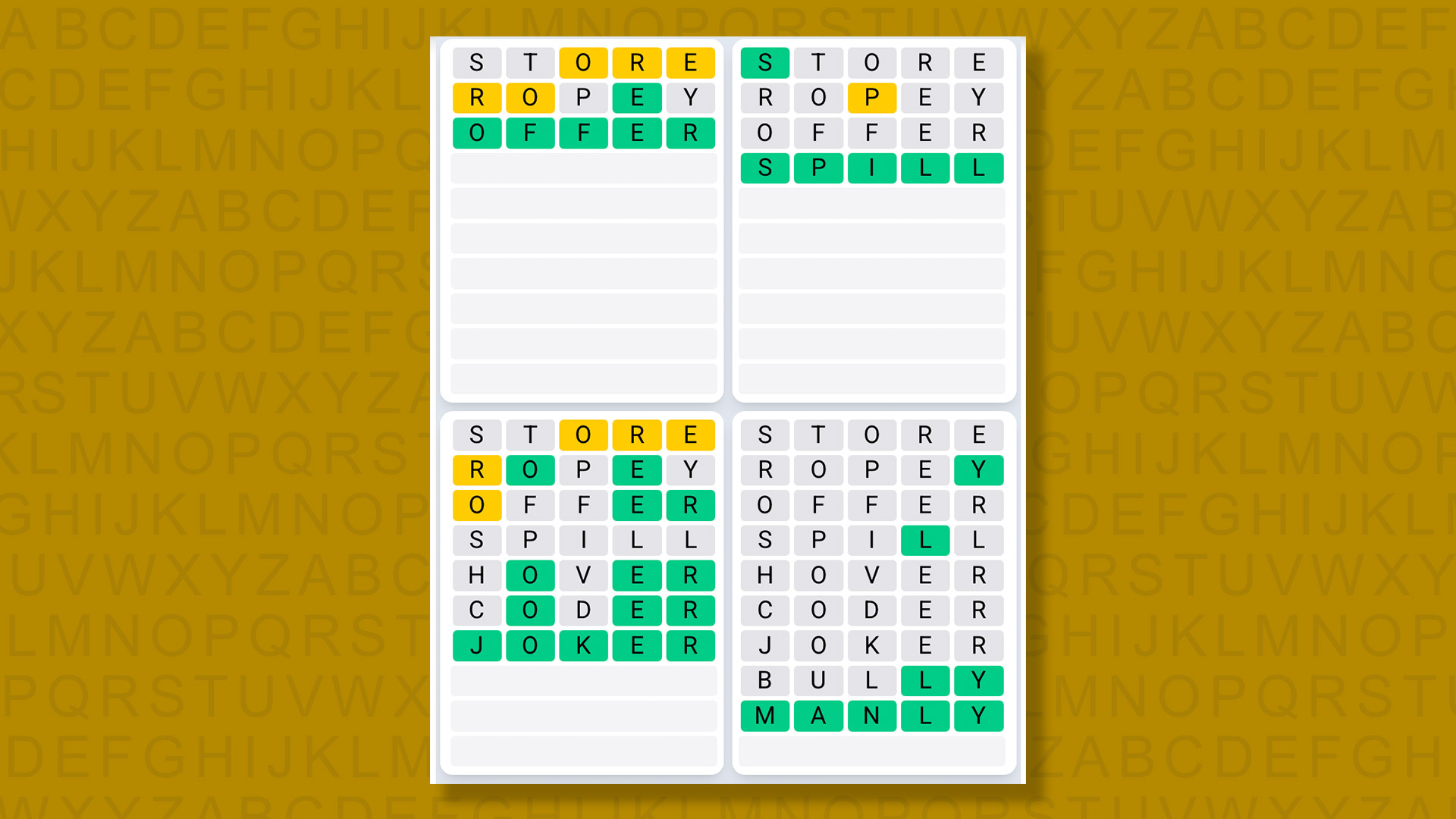 Quordle Daily Sequence answers for game 1522 on yellow background