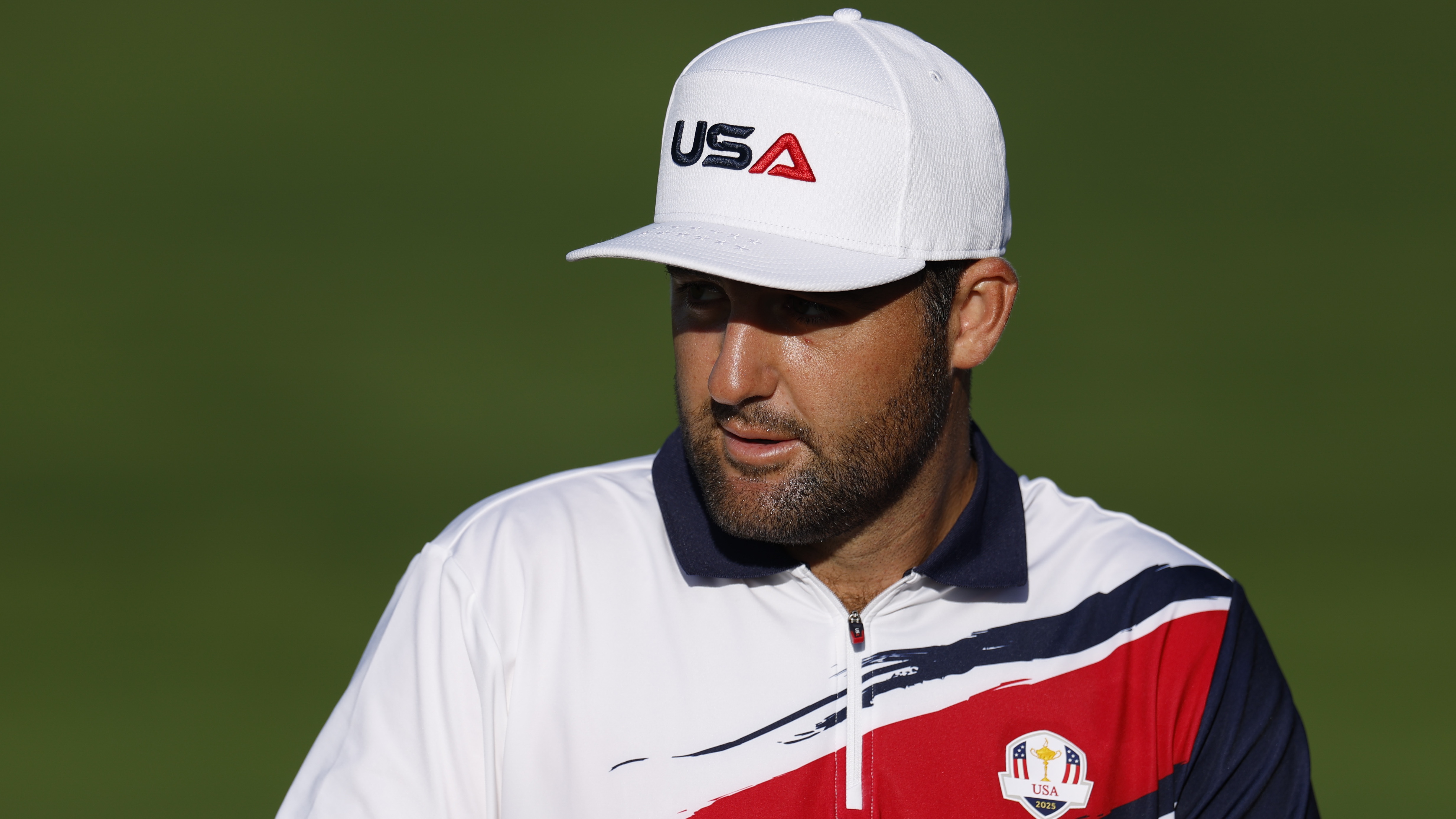 Scottie Scheffler of Team USA looks on the practice range before the 2025 Ryder Cup at the Black Course at Bethpage State Park Golf Course on September 22, 2025 in Farmingdale, New York.
