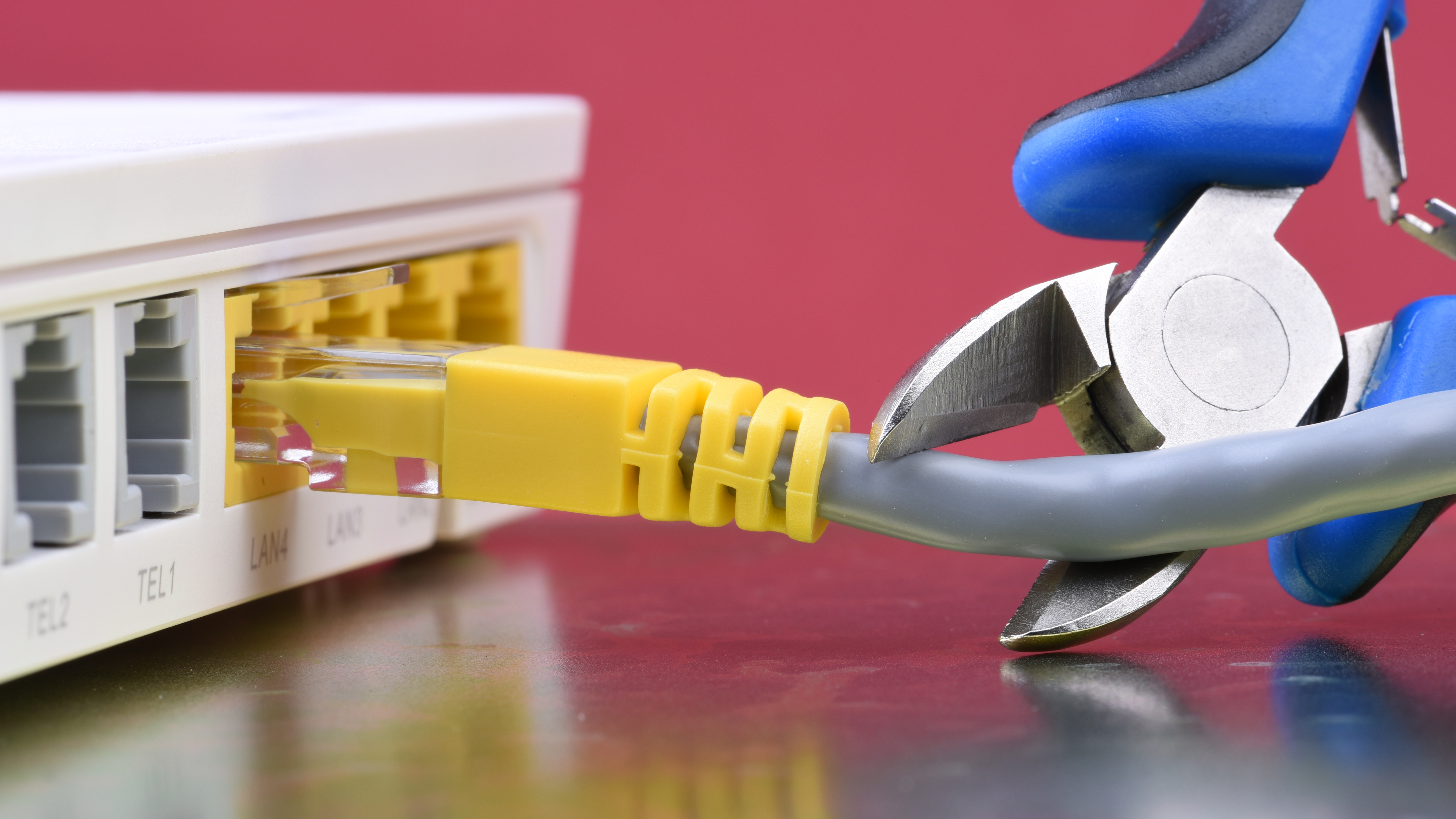 Someone cuts a network cable attached to a router