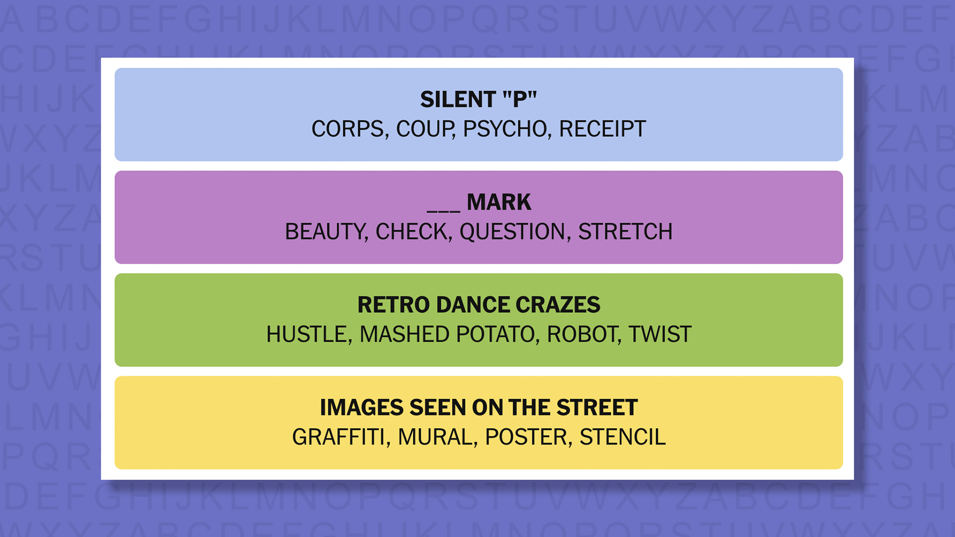 NYT Connections answers for game 1022 on purple background