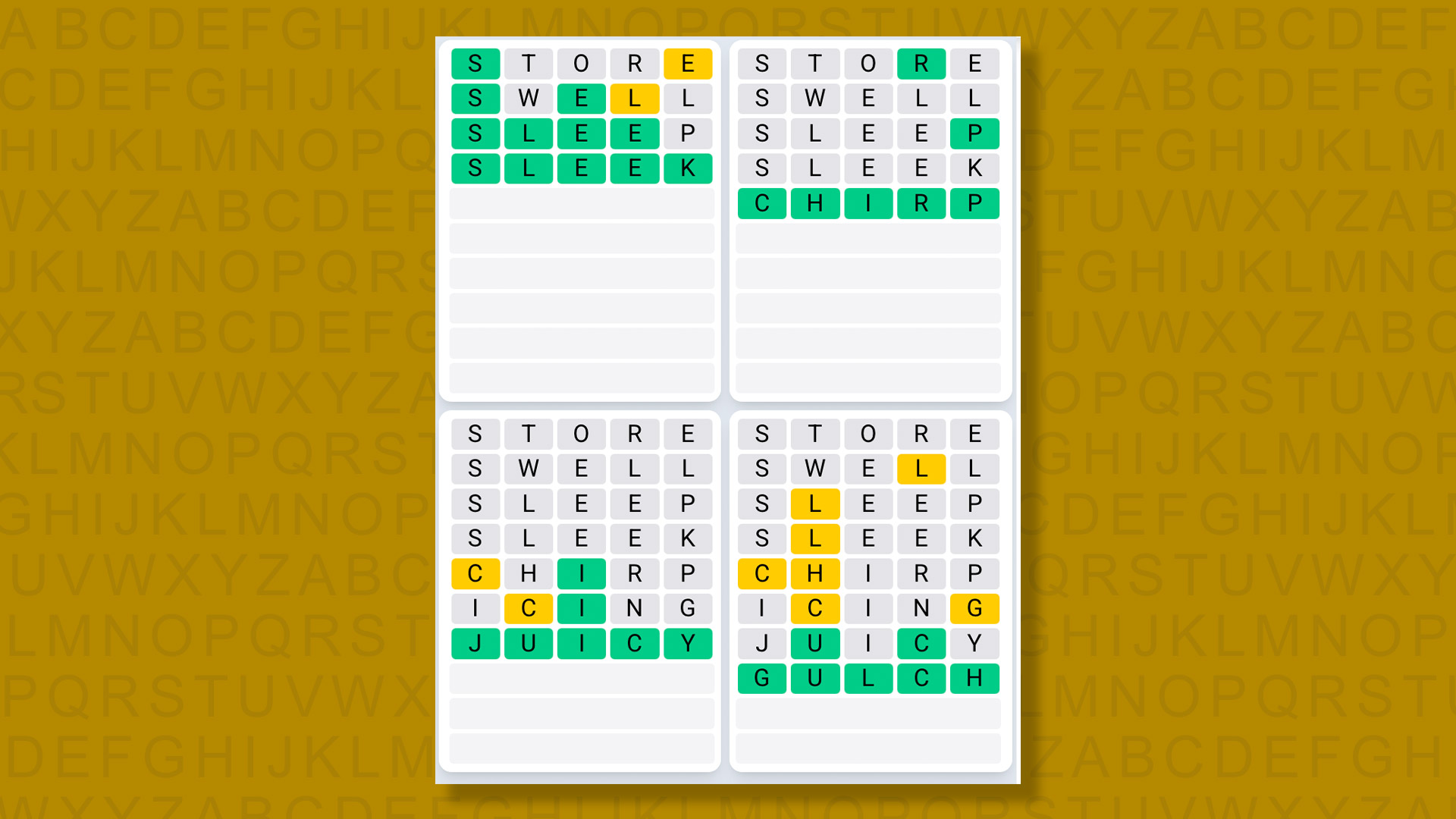 Quordle Daily Sequence answers for game 1525 on yellow background