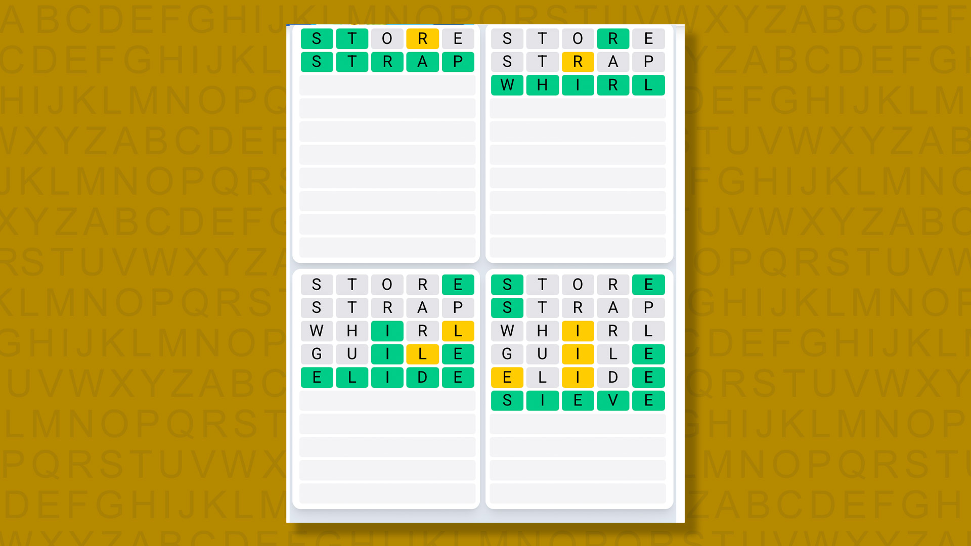 Quordle Daily Sequence answers for game 1526 on yellow background