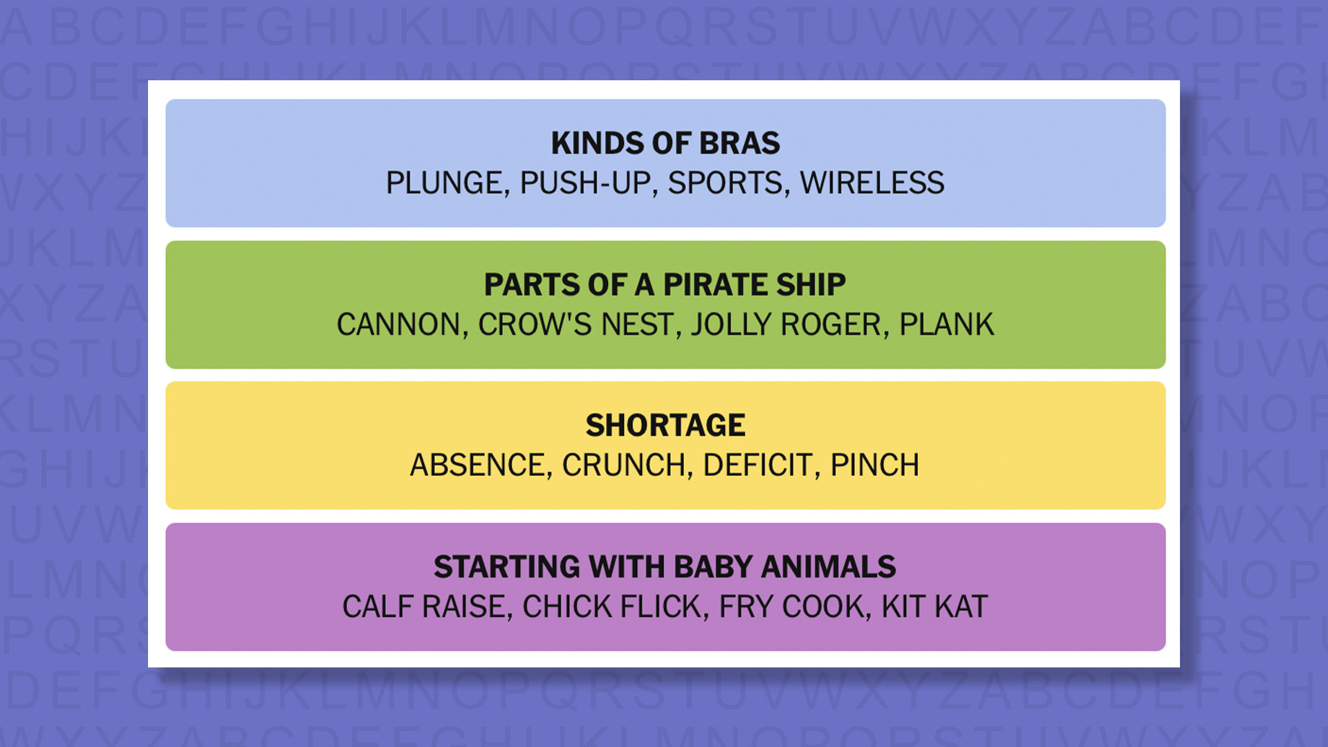 NYT Connections answers for game 1024 on purple background