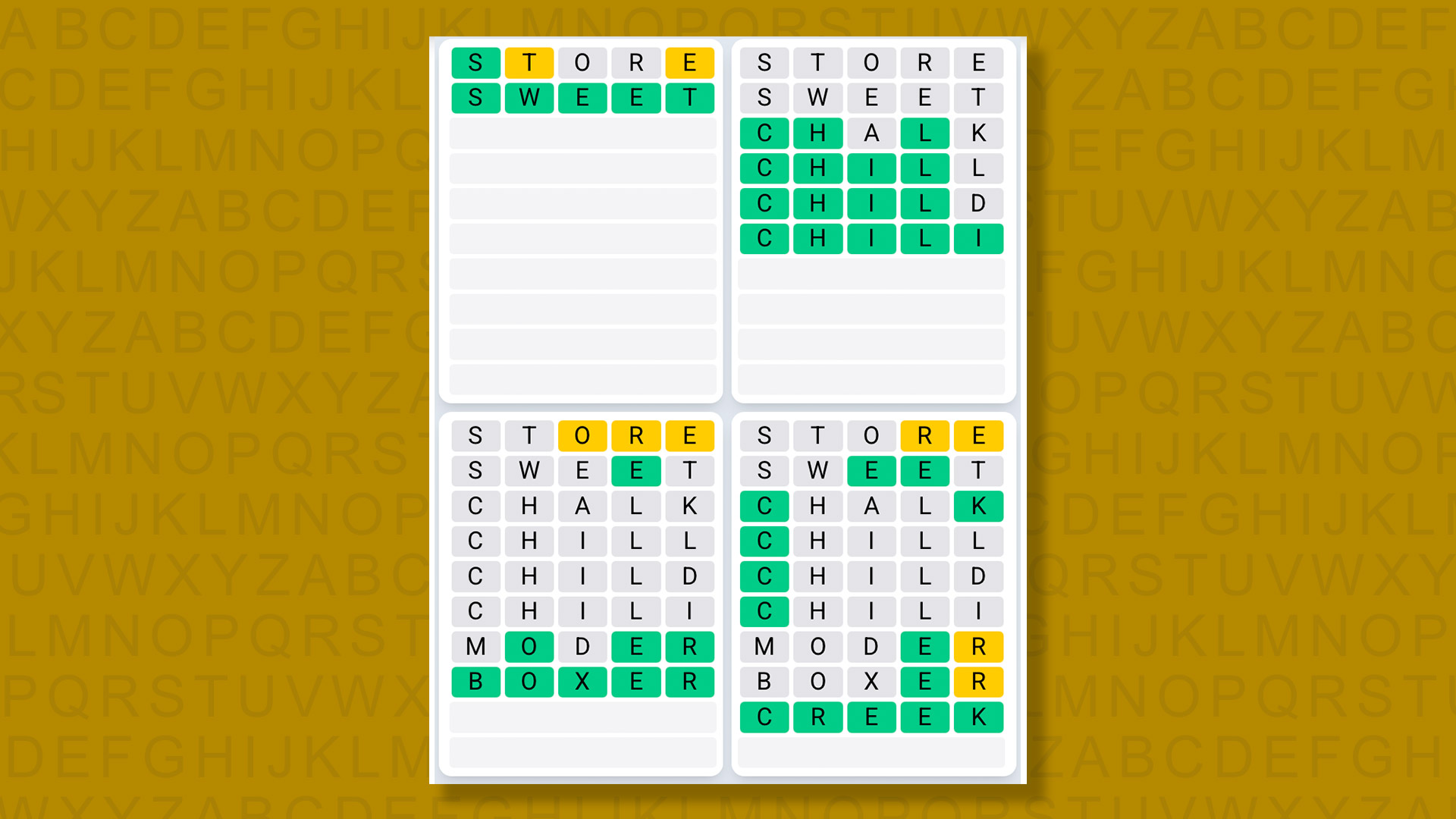 Quordle Daily Sequence answers for game 1528 on yellow background