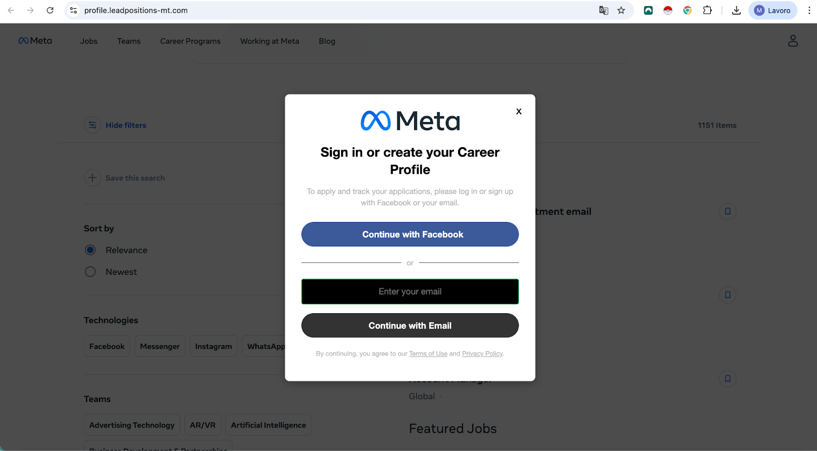 Screenshot showing fake Facebook login prompt