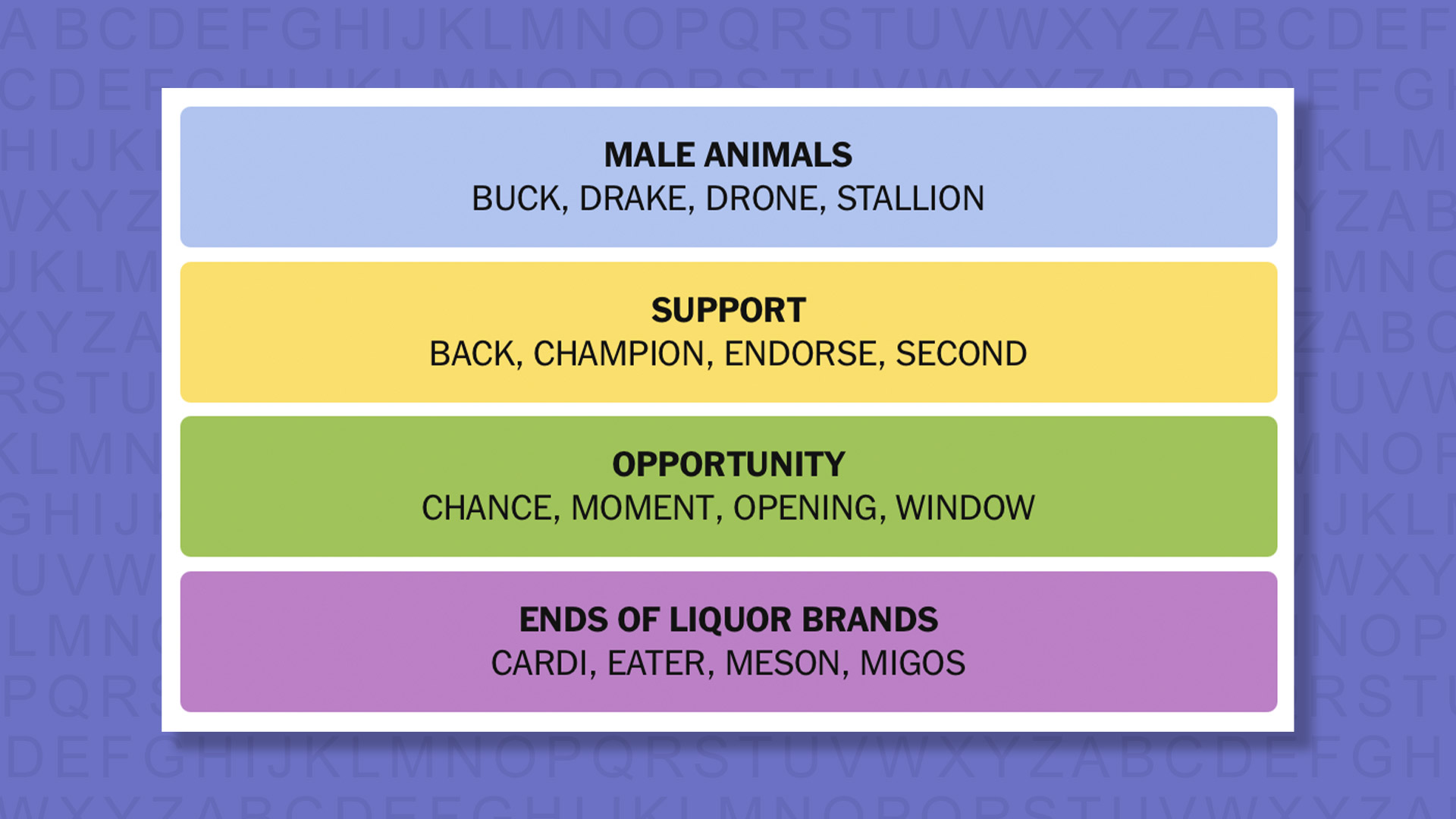 NYT Connections answers for game 1026 on purple background