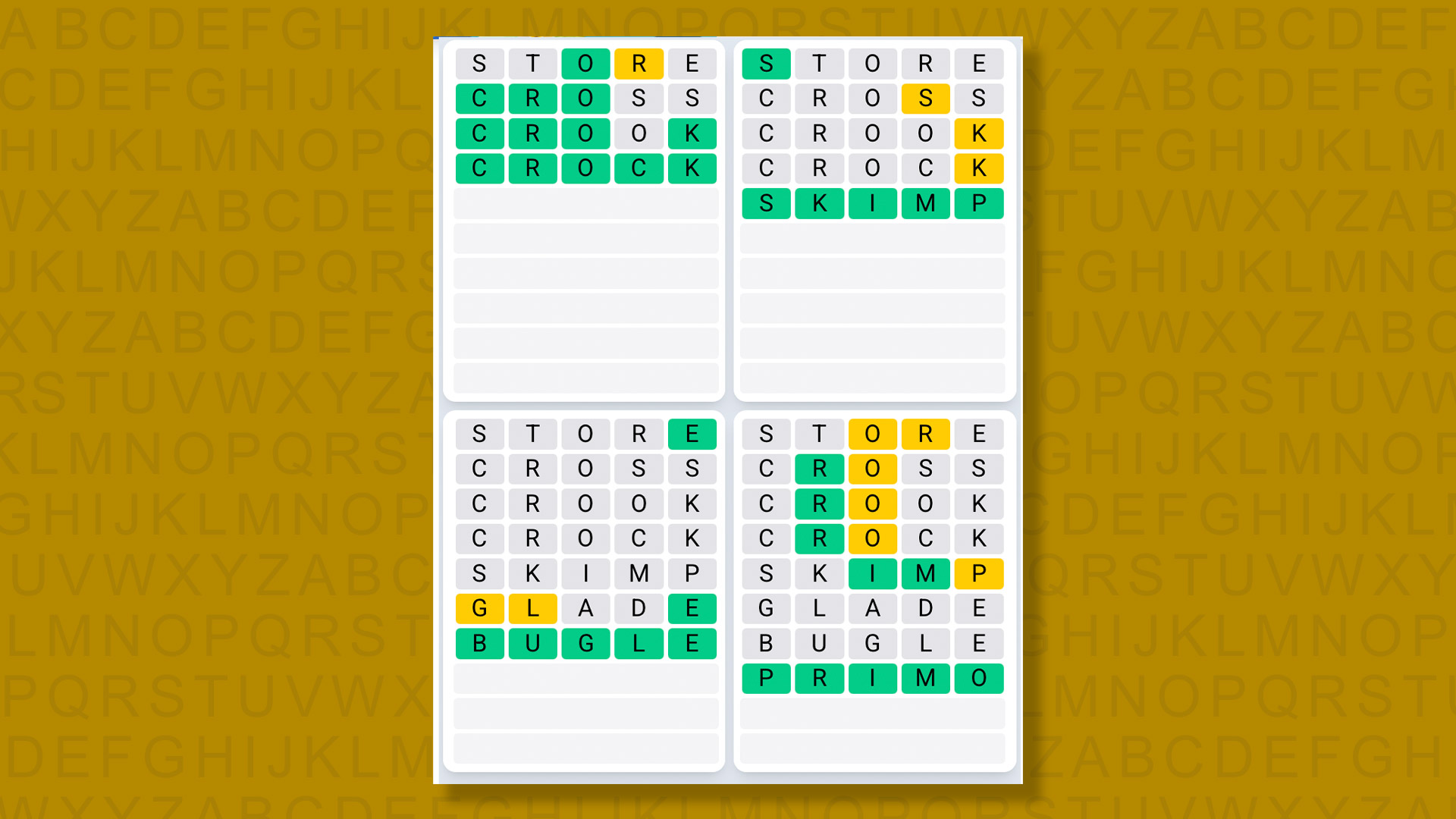 Quordle Daily Sequence answers for game 1529 on yellow background