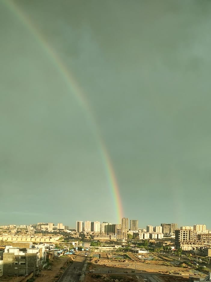 A mesmerizing view of a rainbow from sector 25-b, Gulzar-e-Hijri area after heavy rains in Karachi on April 2, 2026. — PK Press Club.tv