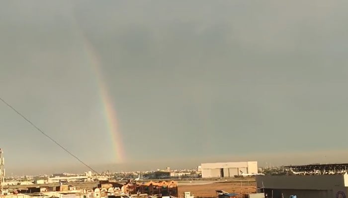 A photo shows the hues of the rainbow in the sky of Karachi after heavy rains, April 2, 2026. — PK Press Club.tv