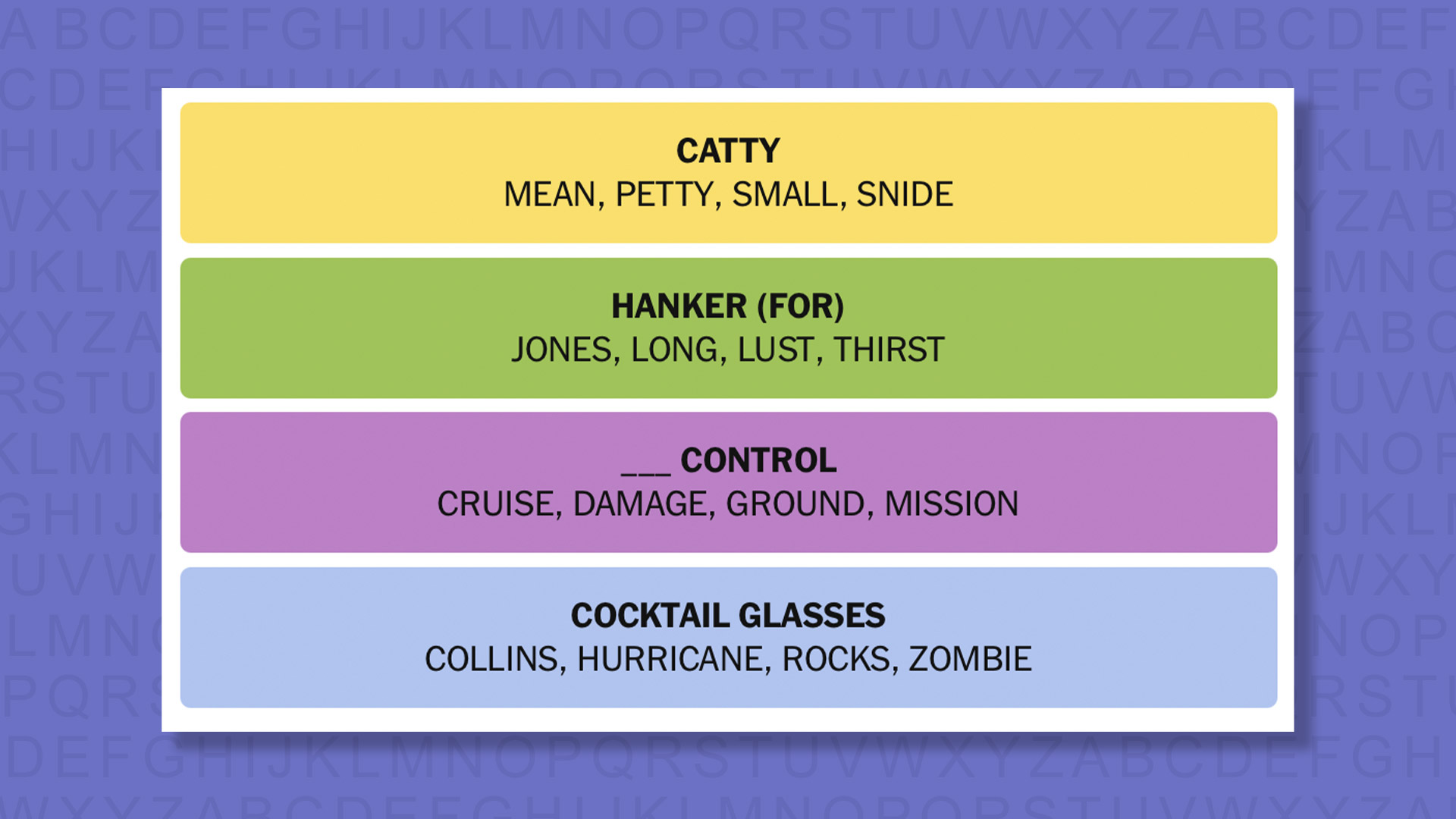 NYT Connections answers for game 1027 on purple background