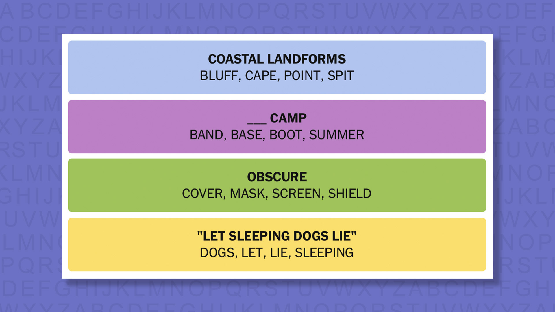 NYT Connections answers for game 1028 on purple background