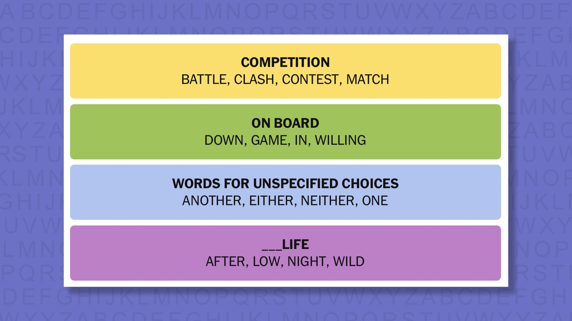 NYT Connections answers for game 1031 on purple background