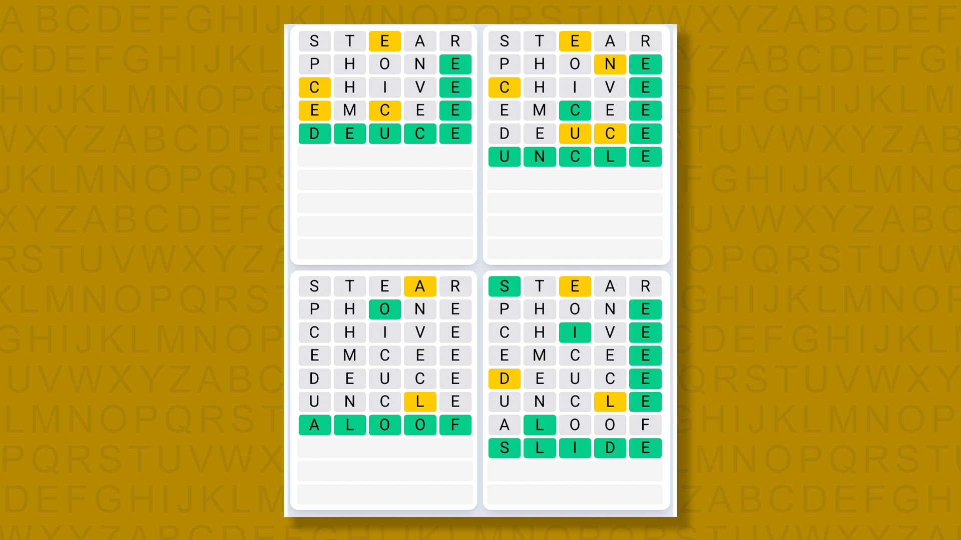 Quordle Daily Sequence answers for game 1536 on yellow background