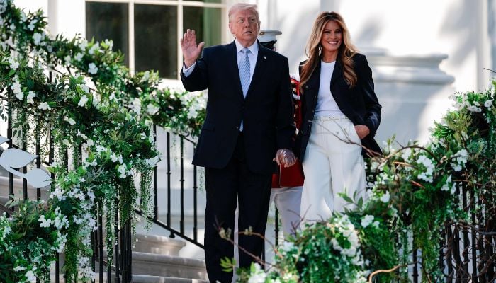 U.S. President Donald Trump and First Lady Melania Trump host the annual Easter Egg Roll on the South Lawn of the White House April 6, 2026 in Washington, DC, United States. -AFP